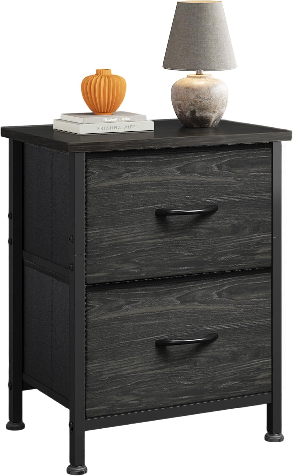 WLIVE Night Stand, Small Dresser with 2 Drawers & Wooden Top, Nightstand with Fabric Bins, Bedside Table End Table for Bedroom, Closet, Entryway, College Dorm, Charcoal Black