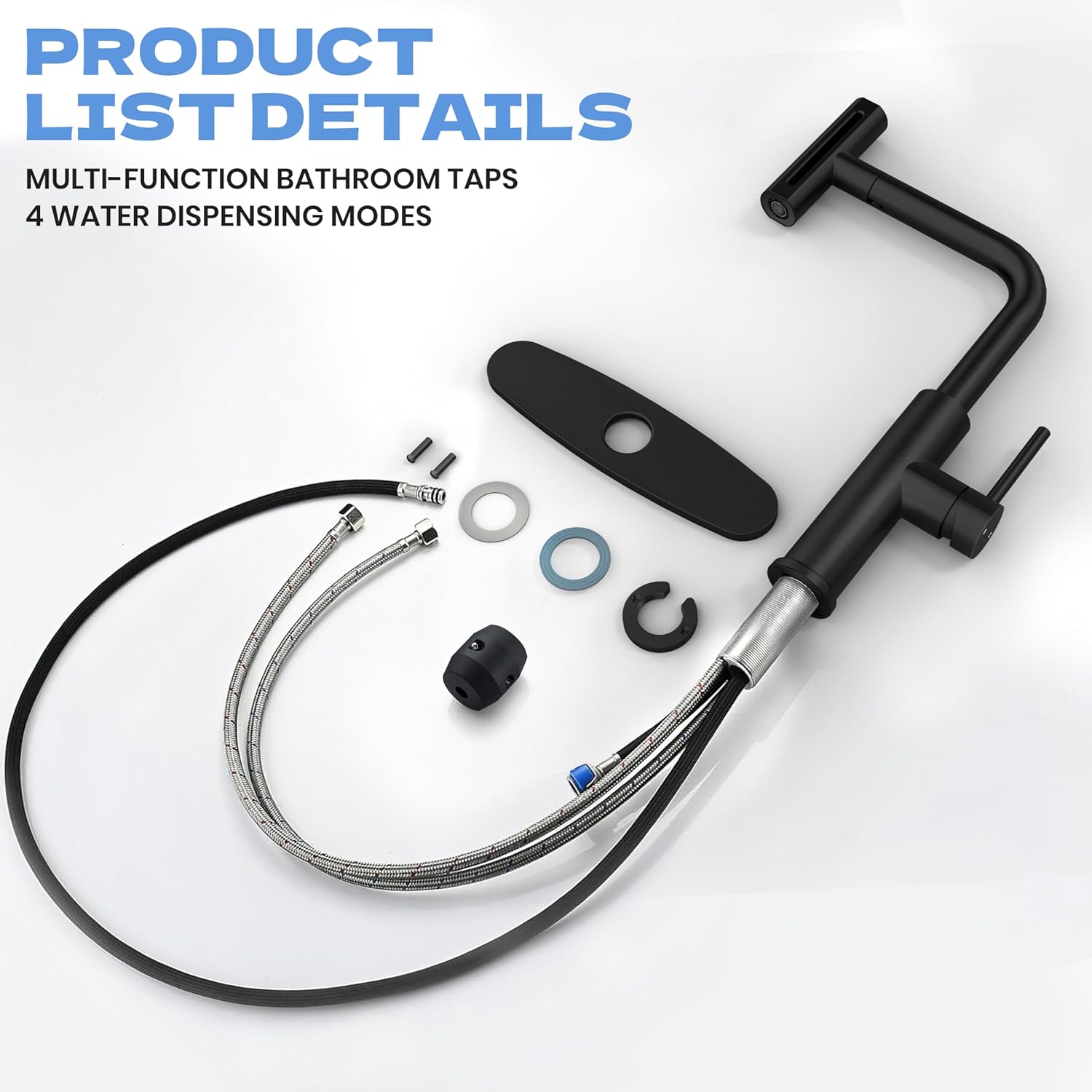 Black Kitchen Faucets with Pull Down Sprayer,High Arc Waterfall Kitchen Faucet, 4 in 1 Stainless Steel Single Lever Handle Kitchen Faucets with 4 Modes, Commercial Utility Kitchen Sink Faucet