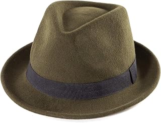 LADYBRO Straw Trilby Fedora Hat for Men 1920s Short Brim Wool Felt Panama Cap 7 1/4