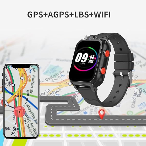 Smart Watch for Kids, 4G Kids GPS Watch with WiFi, SMS, Call, Voice Video Chat, Bluetooth, Audio Recording, Alarm, Pedometer,Birthday Gifts for 4-16 Students.