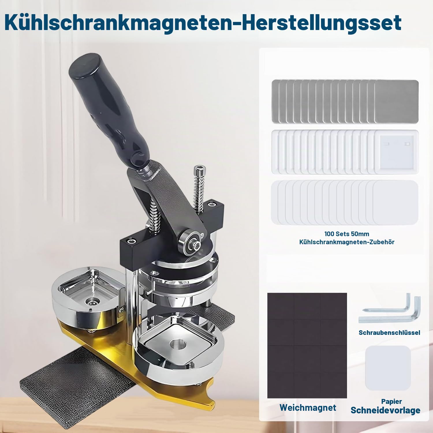 50x50mm maschine kühlschrankmagnetherstellung-DIY-Kombigerät zum Herstellen von Magneten und Abzeichen/100-teiligem Profi-Set,zum Anfertigen individueller Schlüsselanhänger,Abzeichen mit Figuren