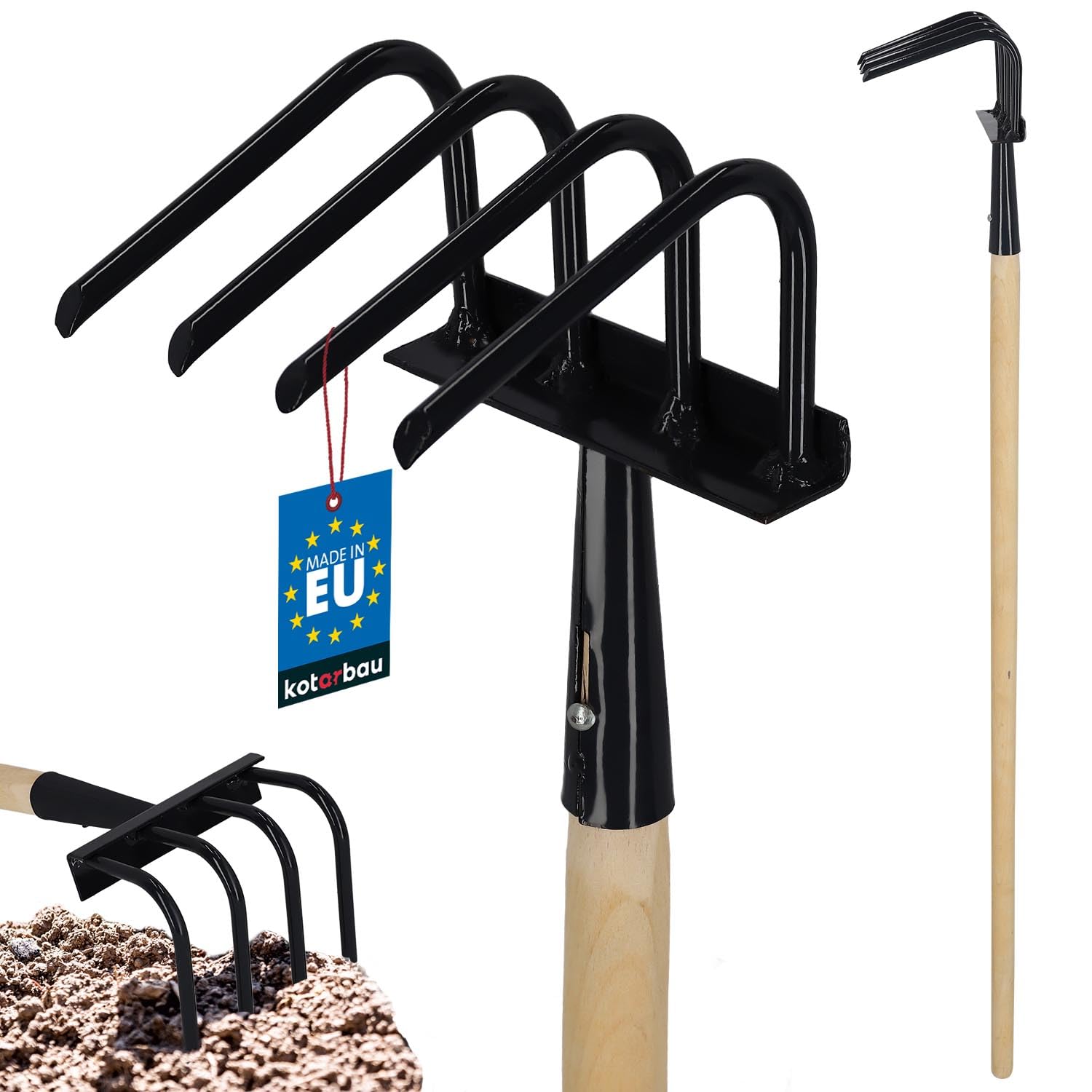 Kotarbau Black Kotarbau® Garden Hoe 4-Prong With Wooden Handle 120 Cm Hoe For Weeding Steel Garden Claw For Soil Loosening Rake For Garden Tool Loosening And Aerating With Claws Flower Rake