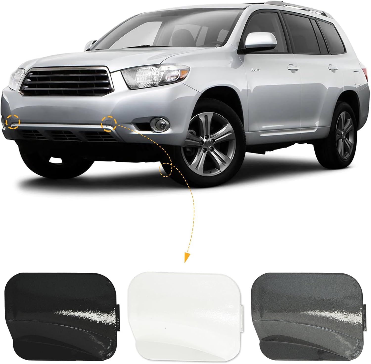 Car Front Bumper Tow Hook Cover Cap Towing Eye Fit for Toyota Highlander 2008 2009 2010 Trailer Cover 52128-0E030 52127-0E030 (Black, Right Passenger Side)
