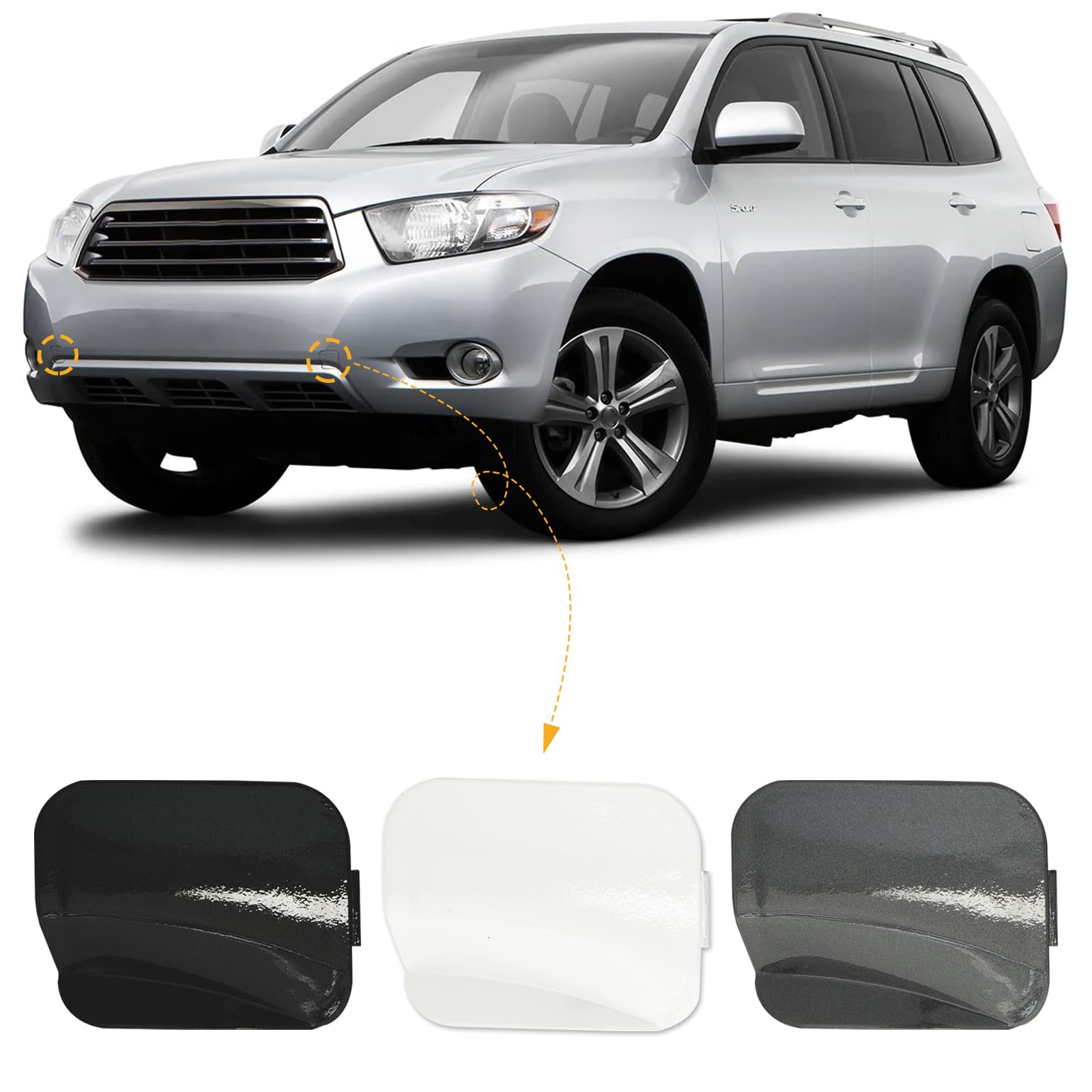 CZShiYue Car Front Bumper Tow Hook Cover Cap Towing Eye Fit for Toyota Highlander 2008 2009 2010 Trailer Cover 52128-0E030 52127-0E030 (Unpainted, Left Driver Side)
