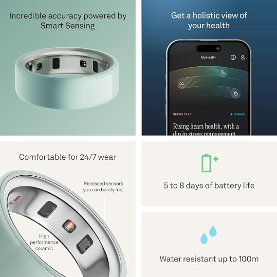 Oura Ring 4 - Ceramic Tide - Size 9 - Sleep, Activity, Womens Health, AI Advisor, Up to 8 Days of Battery Life, Size Before You Buy, Android & iOS Compatible