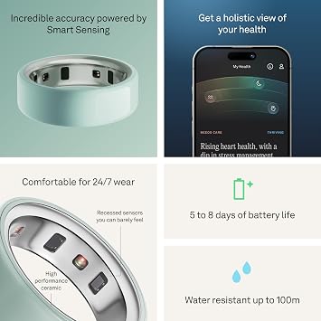 Oura Ring 4 - Ceramic Tide - Size 9 - Sleep, Activity, Womens Health, AI Advisor, Up to 8 Days of Battery Life, Size Before You Buy, Android & iOS Compatible