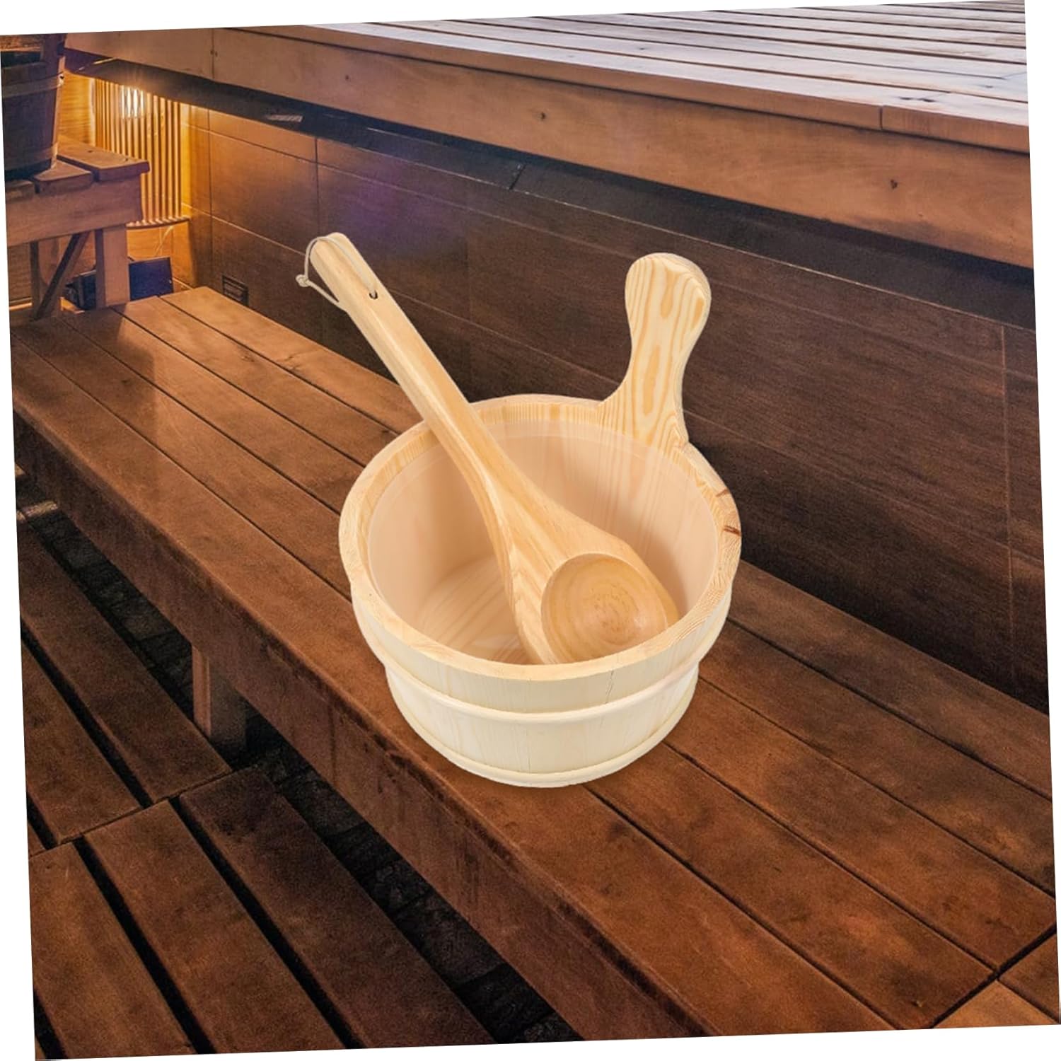 SUPVOX Wooden Sauna Bucket Set Spoon Large Capacity Spa Accessory for Home Sauna Natural Wood Barrel Practical Design for Relaxation