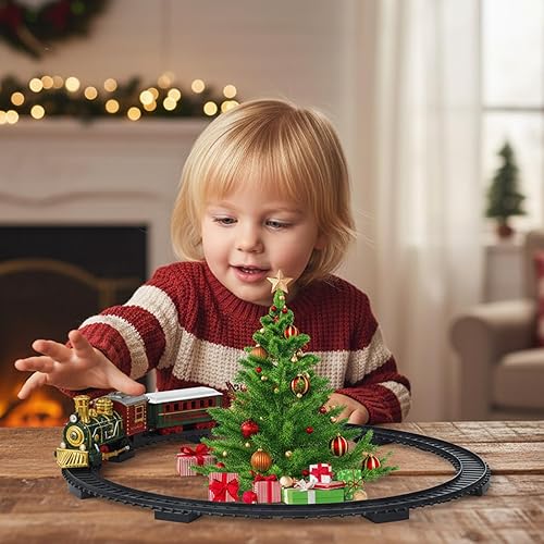 Miniatura 9 de Juego de tren para árbol de Navidad Vehículo de Navidad recargable con pista, juego de tren eléctrico alrededor del árbol con luz y música