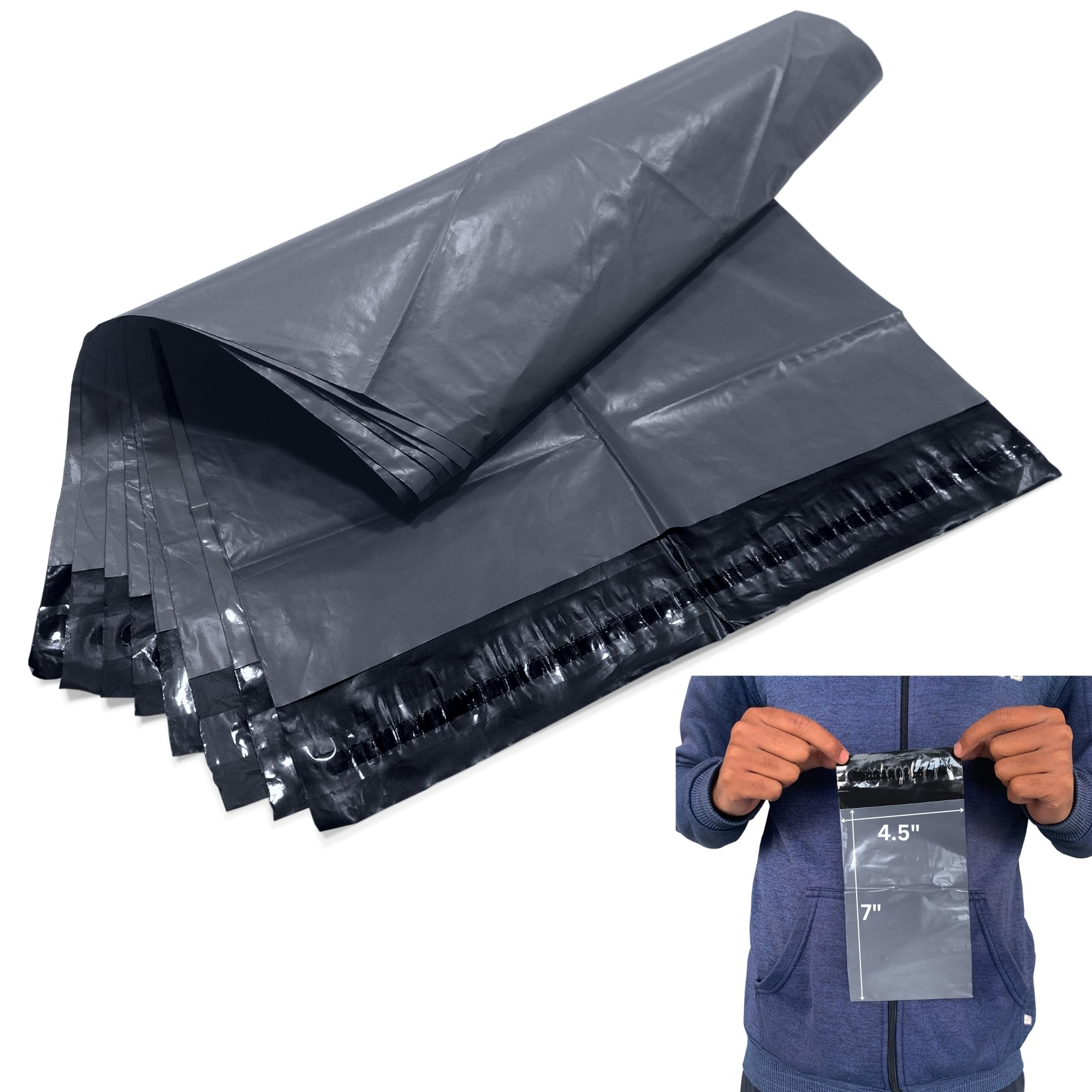 JeeJaan® 1000 Small Grey Postage Bags 4.5" x 7" - (114 x 178mm) Strong Self Adhesive Mailing Bags Waterproof and Tear-Proof Postal Bags for Small Courier Shipping — image 1
