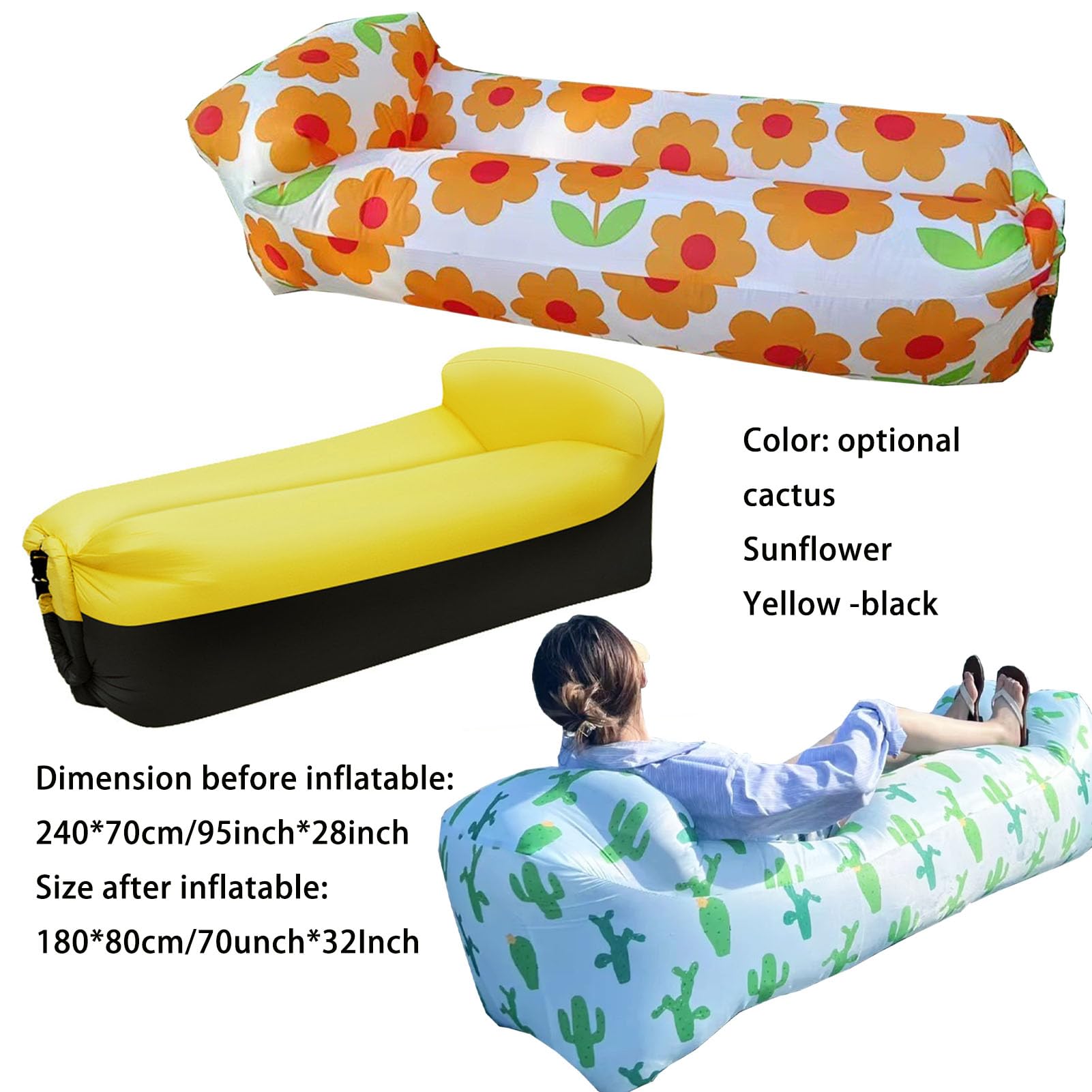Air Couch, Opblaasbare Lounger Air Sofa Hangmat, Opvouwbare Air Sofa voor Strand Reizen Camping Picknicks & Muziekfestivals Camping Compressiezakken