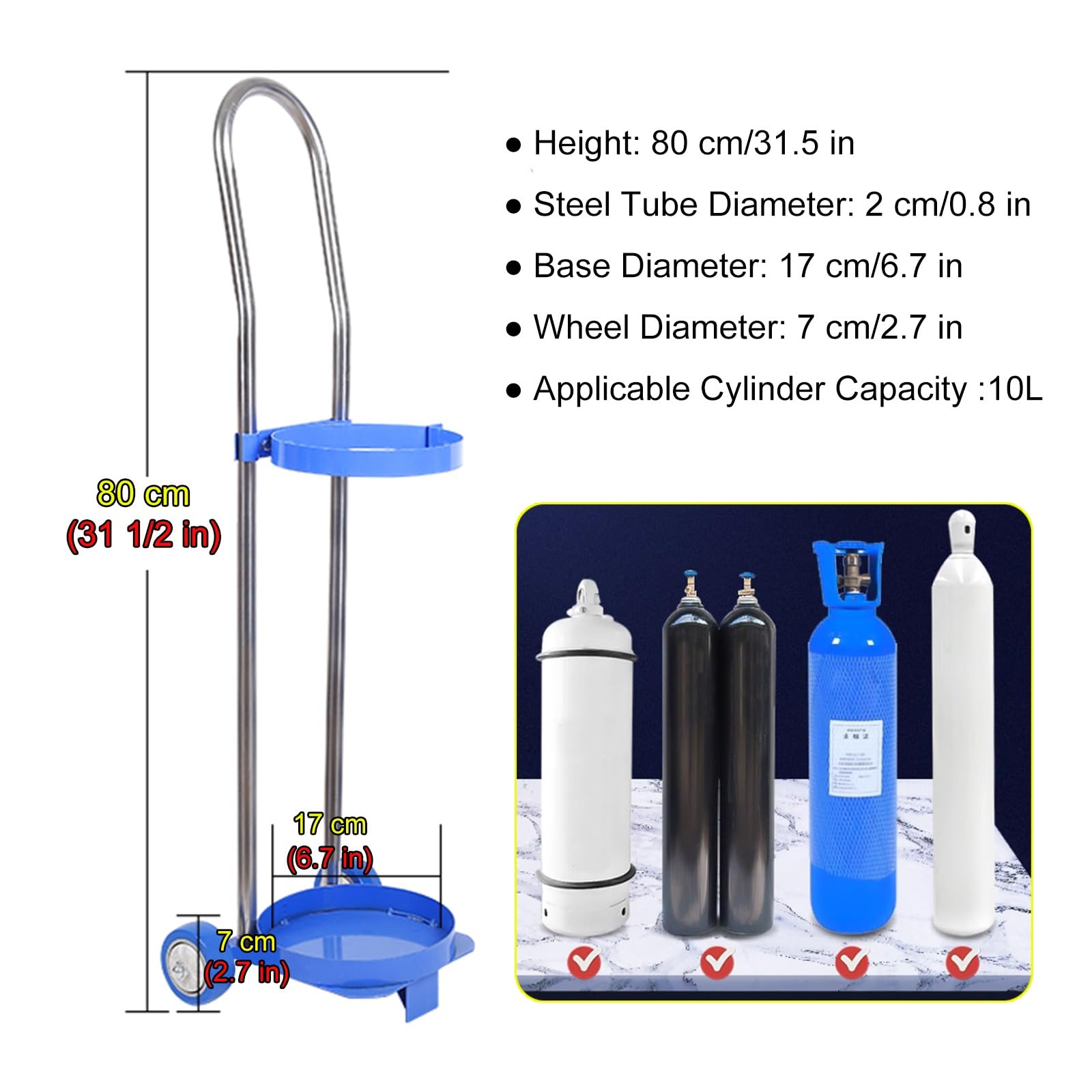 Carro cilíndrico de gas para botellas de 10 a 20 litros, carrito portátil con ruedas y asa para tanques de propano y argón, transporte y almacenamiento