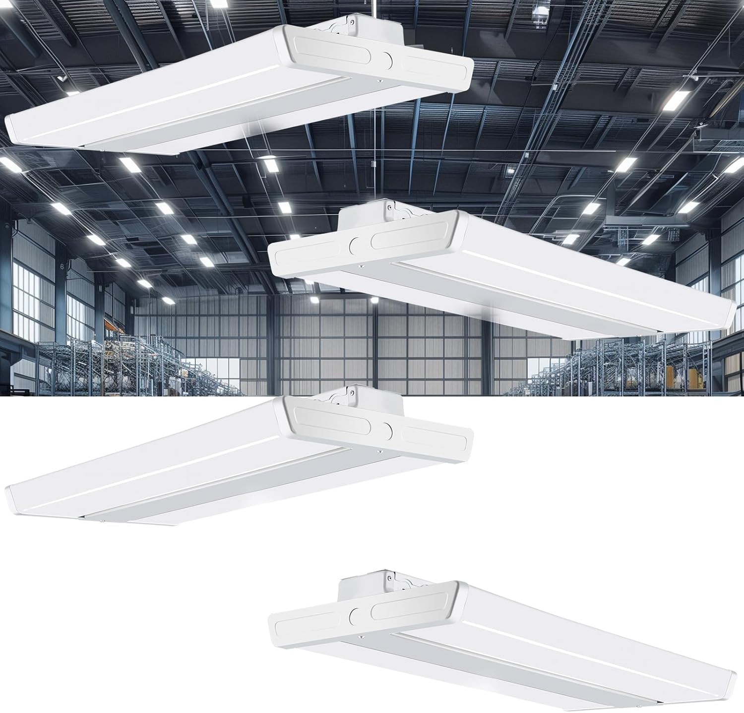 Lightdot 4 Pack LED High Bay Shop Lights, 2FT (Dimmable Remote) 150W 21500LM [Eqv.600W MH/HPS] 5000K Daylight Linear Hanging Light for Garage Warehouse Gyms, 10 Lamp Fluorescent Fixture Replacement