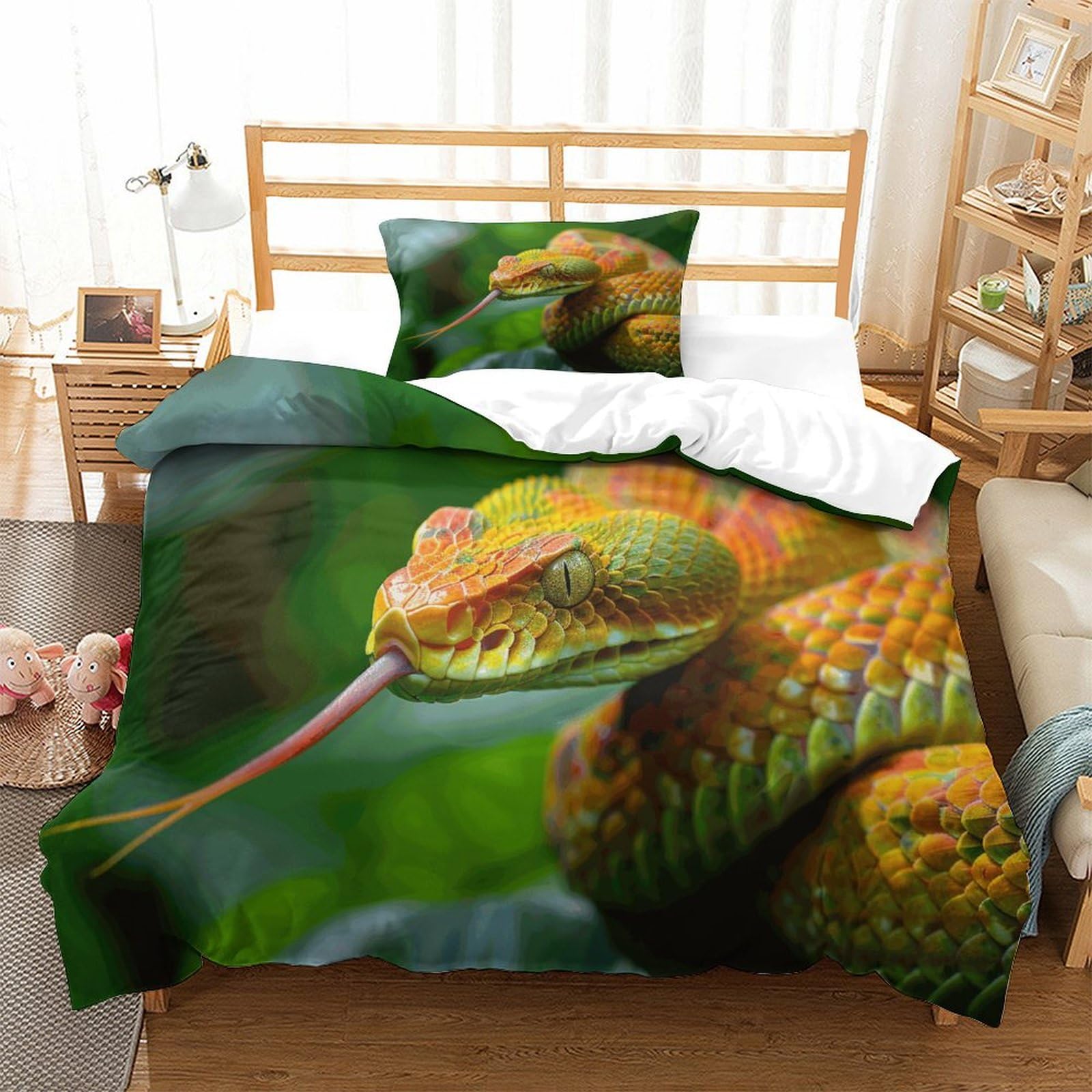 P1S9U7W5Y Jungle Inspired 3D Printed Snake Duvet Cover Set 3pcs Microfiber Animal Bedding Set Single（135x200cm）