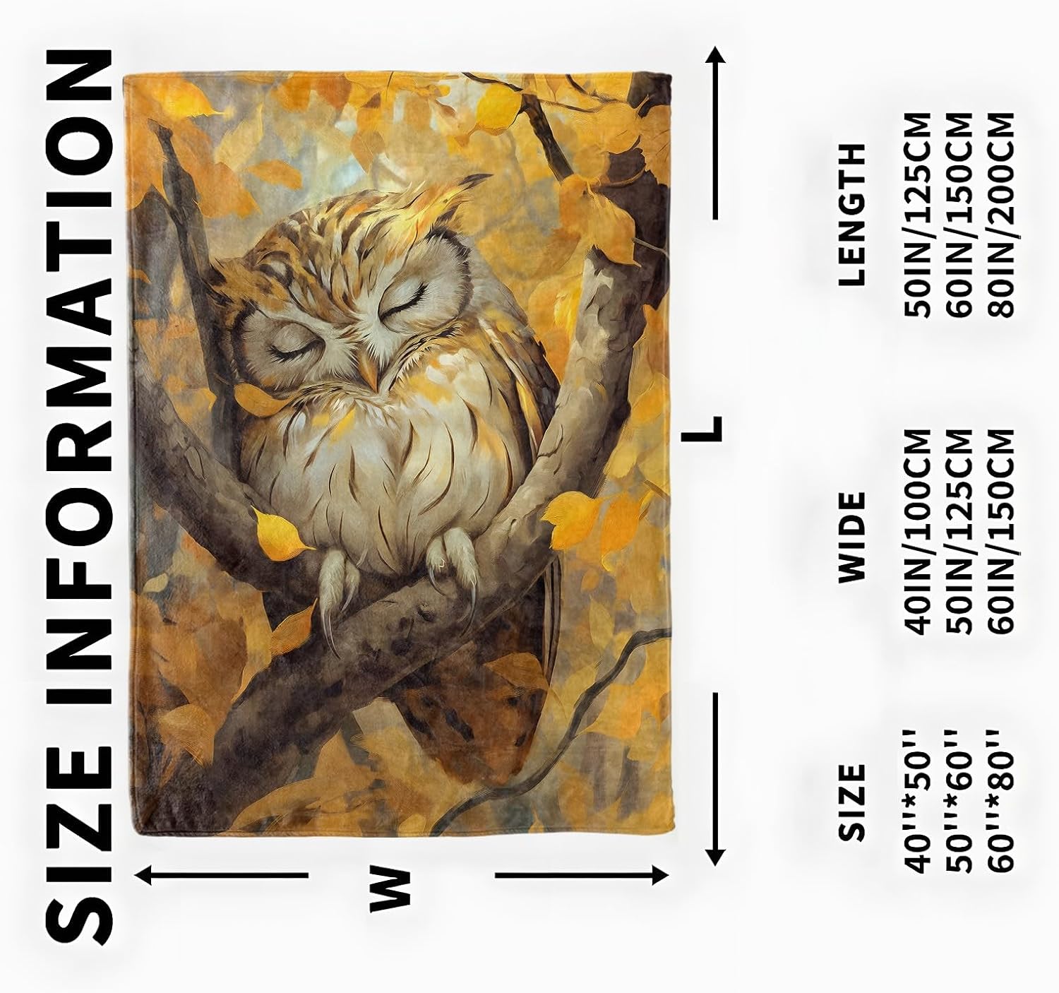 Sleepy Owl Blanket, Cozy Flannel Autumn Owl Resting on Tree Throw Blanket, Soft Fuzzy Blankets for Travel Home Decor, All Season Lightweight Couch Bed Cover, Gifts for Women Adults Kids 50"×60"