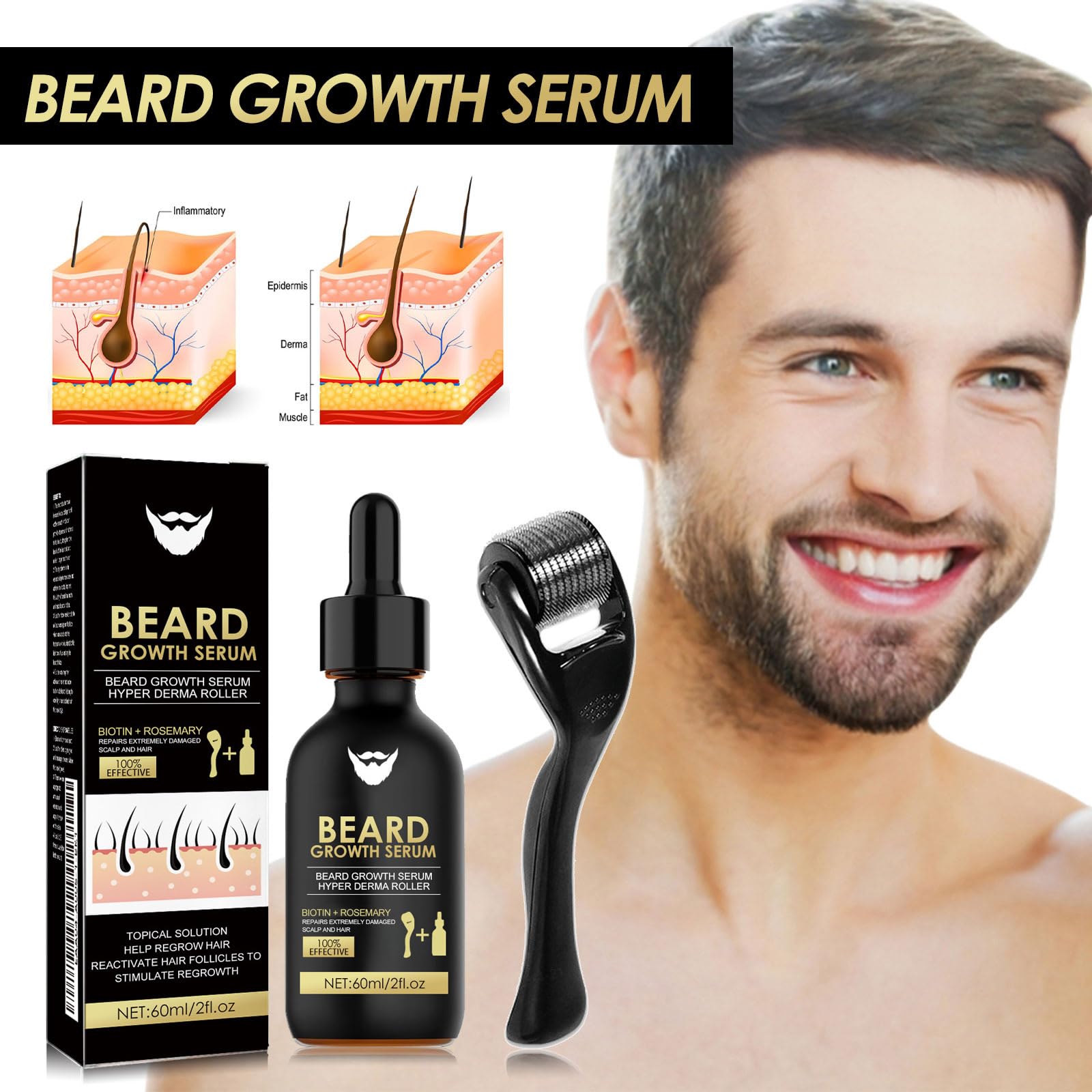 Cuidado para Barba Esencia Roller Set, Jimkply Cuidado Profundo para Barba Suave y Seda, Reduce Efectivamente el Encrespamiento y la Sequedad, Mejora Visiblemente la Textura y el Brillho de la Barba