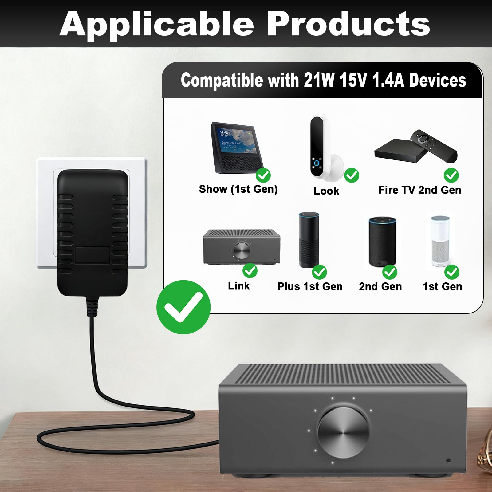 21 W 15 V 1,4 A Alimentatore per Alexa Echo