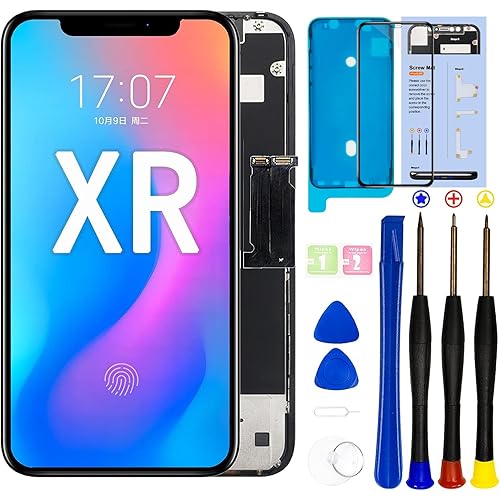 for iPhone XR LCD Screen Replacement 6.1 inch(Model A1984, A2105, A2106, A2108) Display digitizer Assembly Touch Screen,with Frame Assembly Repair Tool