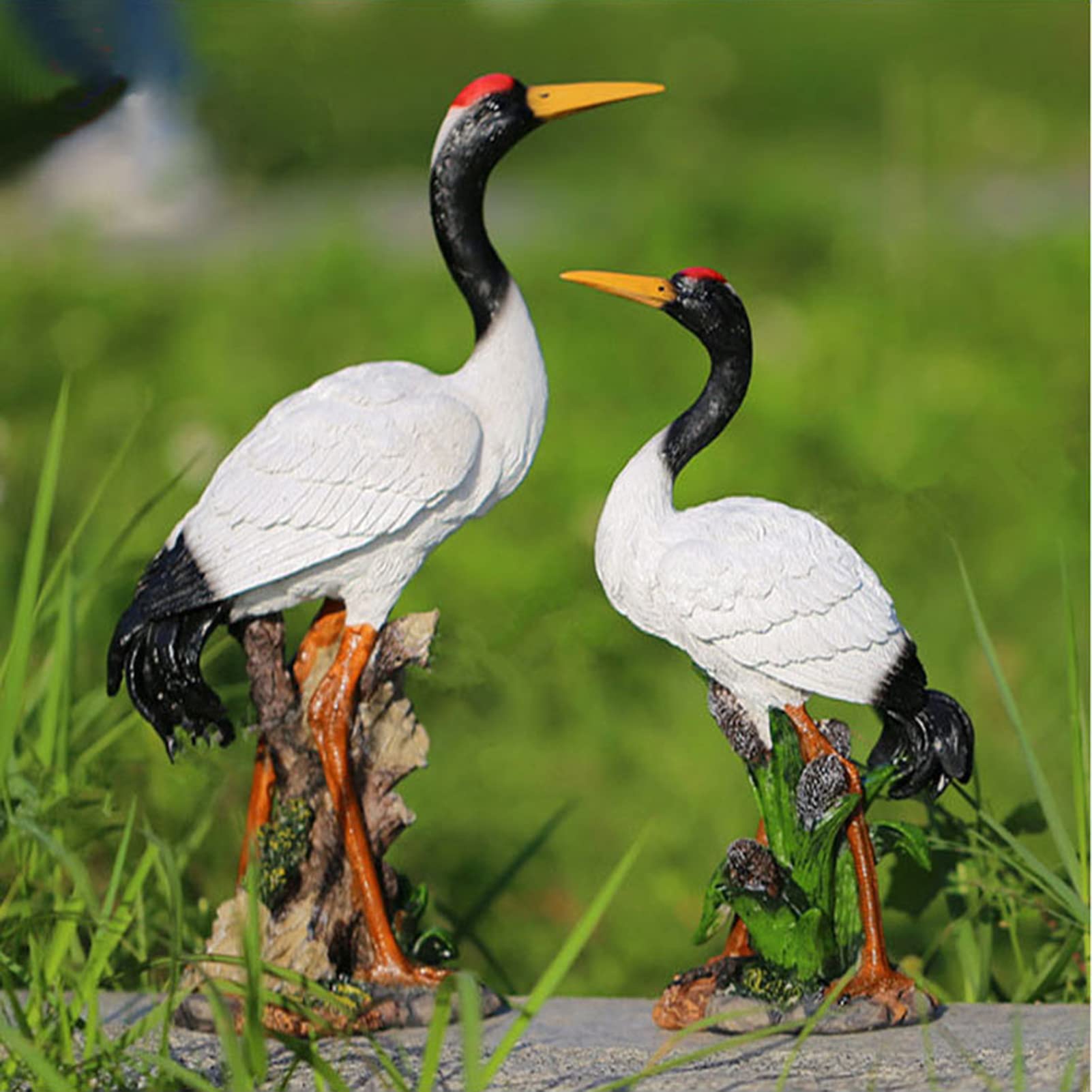 MFFIRE Garten Figur Simulierter Kranich mit Roter Krone Kunstharz Handwerk Sammler Seltene Tierfiguren Deko für Draußen Garten Miniaturen Skulpturen & Statuen,H27cm