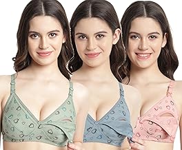 ZARED Women's Cotton Non-Padded Wire-Free Printed Maternity Bra Pack of 3