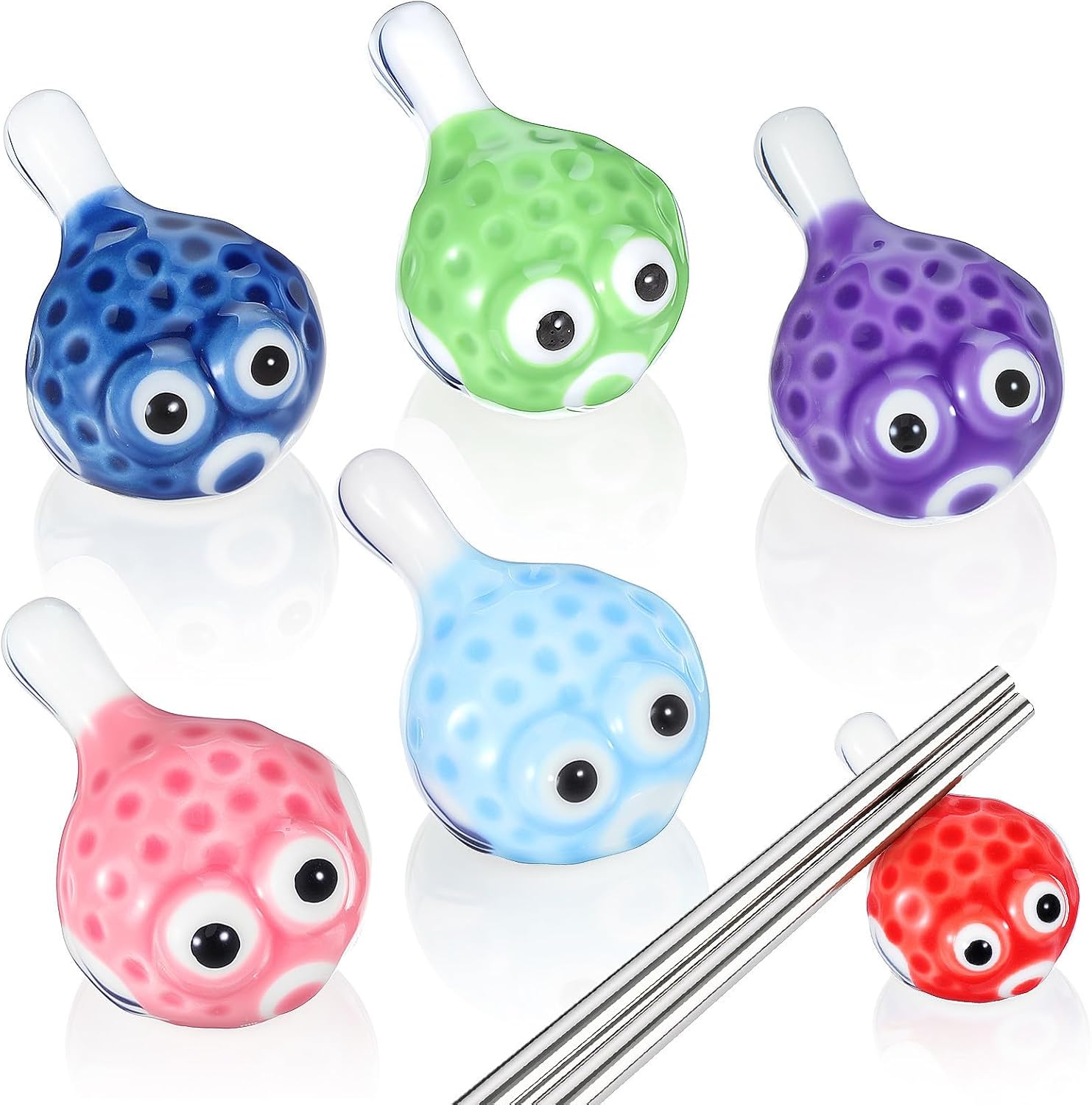 6pcs Ceramic Pufferfish Chopstick Rest Holder for Spoon and Fork