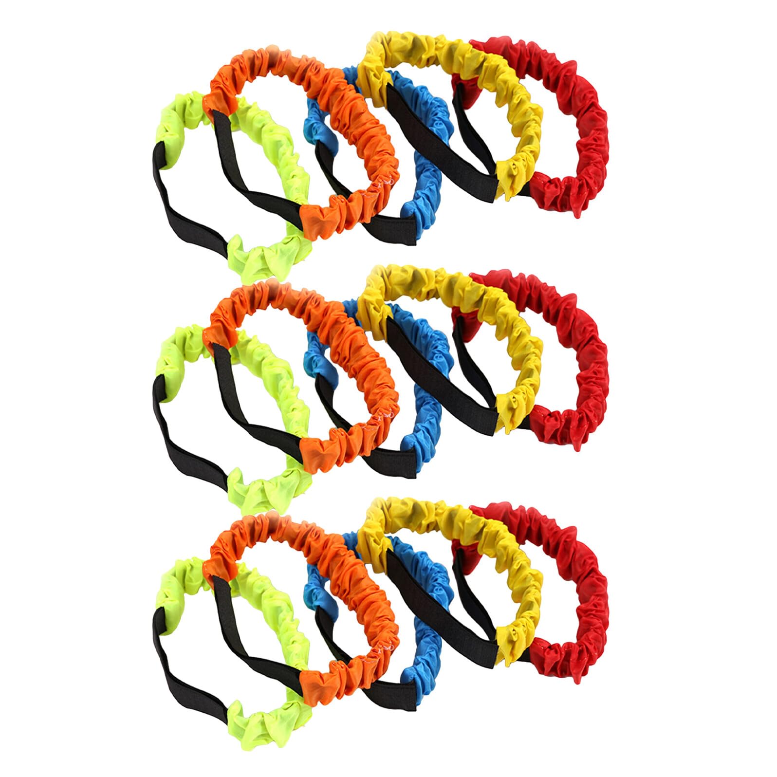 15 Bandas Elásticas para Juego de Tres Piernas Correas Coloridas para Juegos de Relevos al Aire Libre Set de 15 Piezas Rojo Amarillo Azul Verde Naranja para Fiestas y