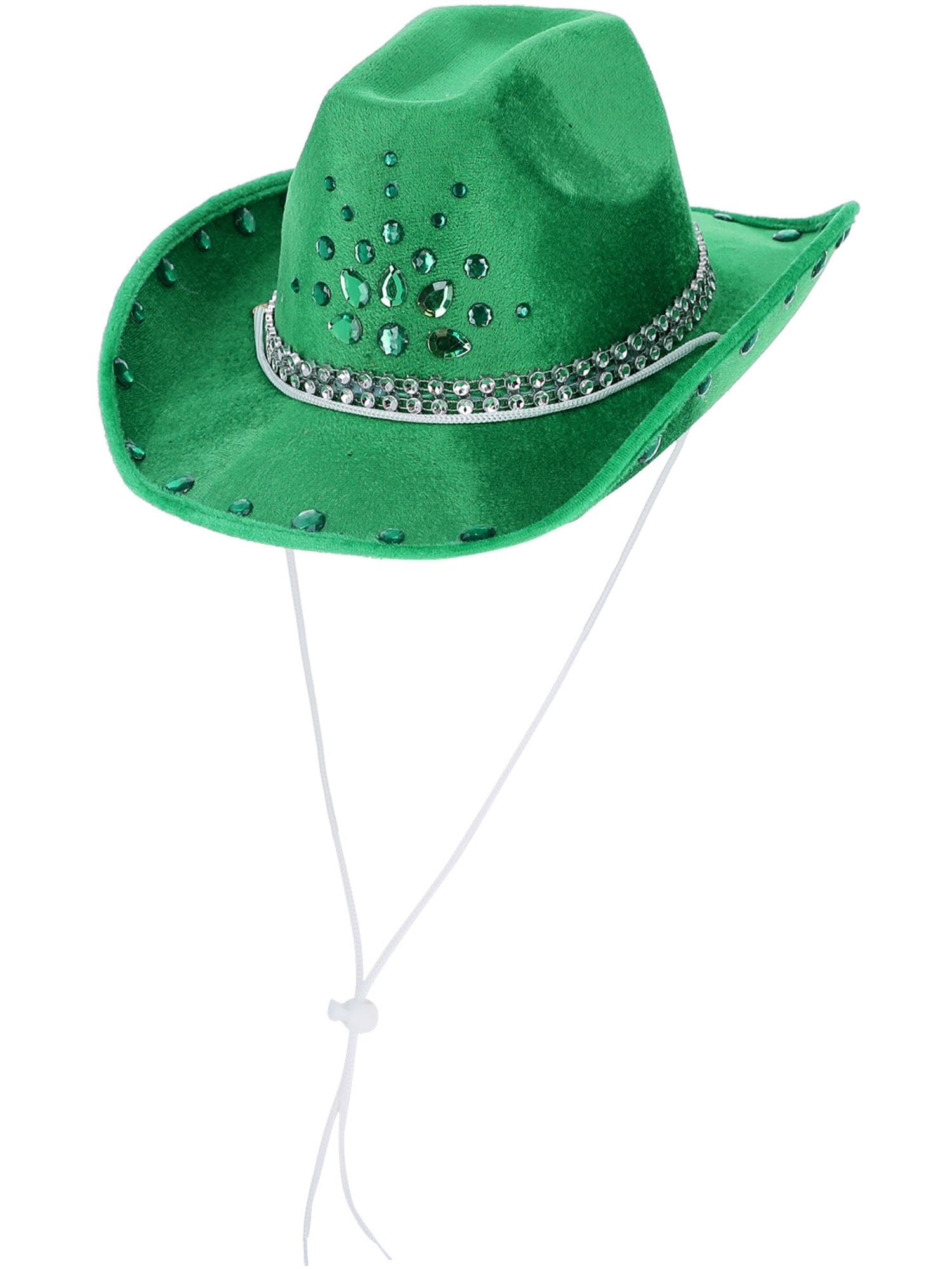 Smiffys Green Rhinestone Cowboy Hat, Cowboys and Indians Fancy Dress, Western Dress Up Hats