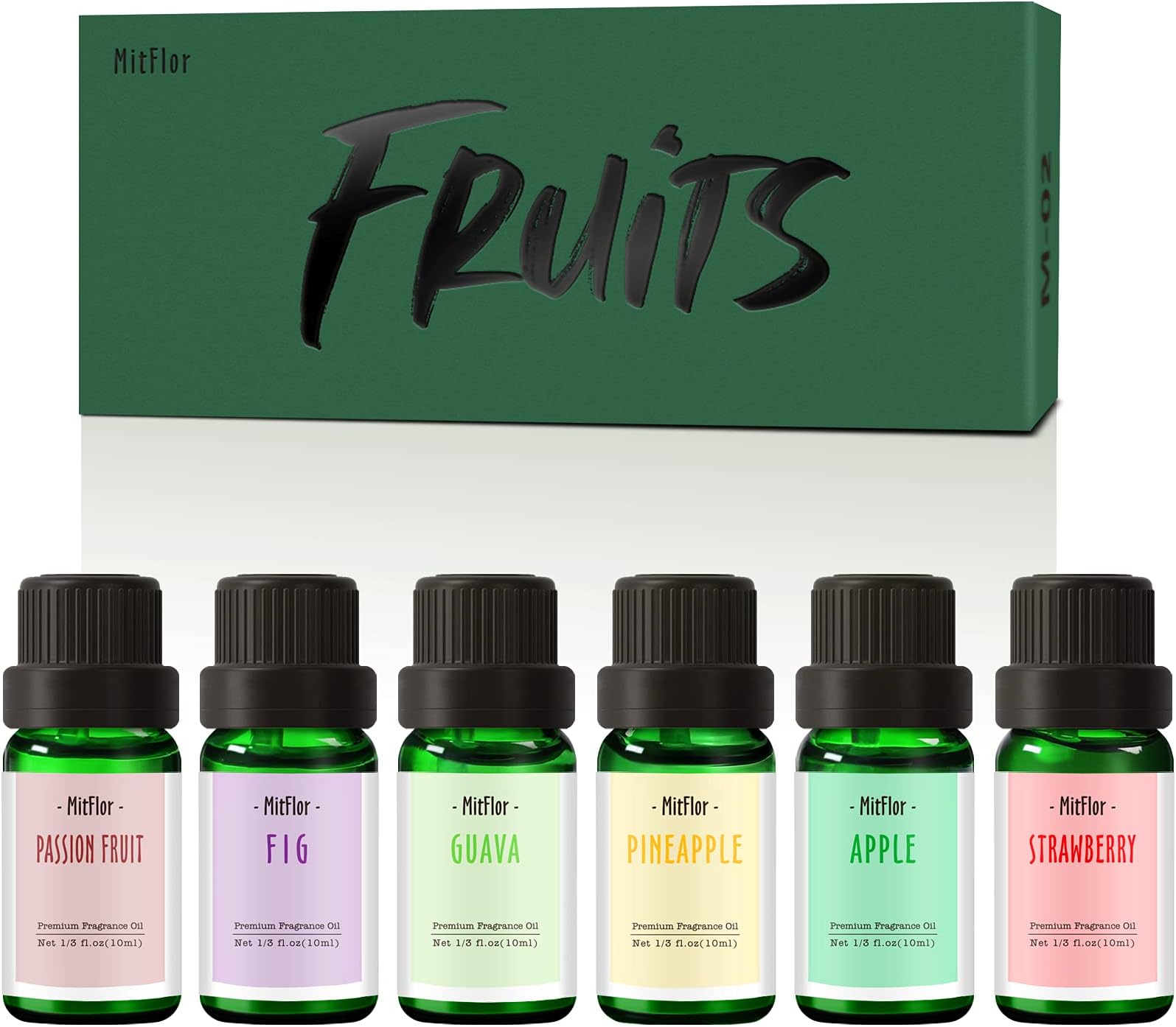 Fruit Essential Oils, MitFlor Premium Fragrance Oil for Candle Soap Making, 6x10ml, Summer Refreshing Diffuser Oil Scents, Guava, Strawberry, Passion Fruit, Apple, Fig, Pineapple