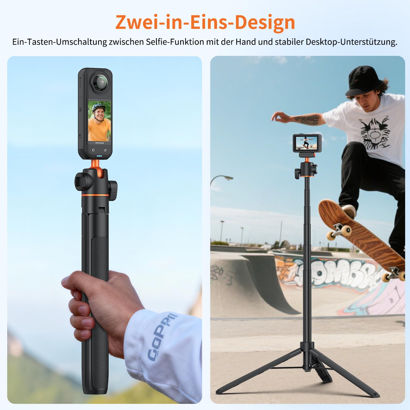 VRIG 140 cm Action Kamera Selfie Stick Stativ für DJI Osmo Nano/Action 6, Zweiwege-Magnetanziehung Schnellwechselhalterung, Ausziehbare Stange, Länge 33 bis 140 Zentimeter, AC-71