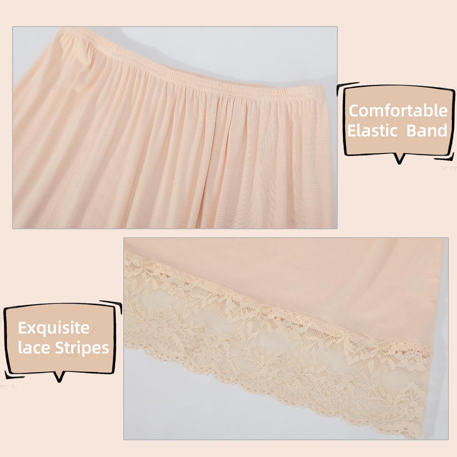 Lace Slip Underskirt Half Slips for Under Dresses Skirt Extenders Womens Anti StaticOver Knees - Image 2