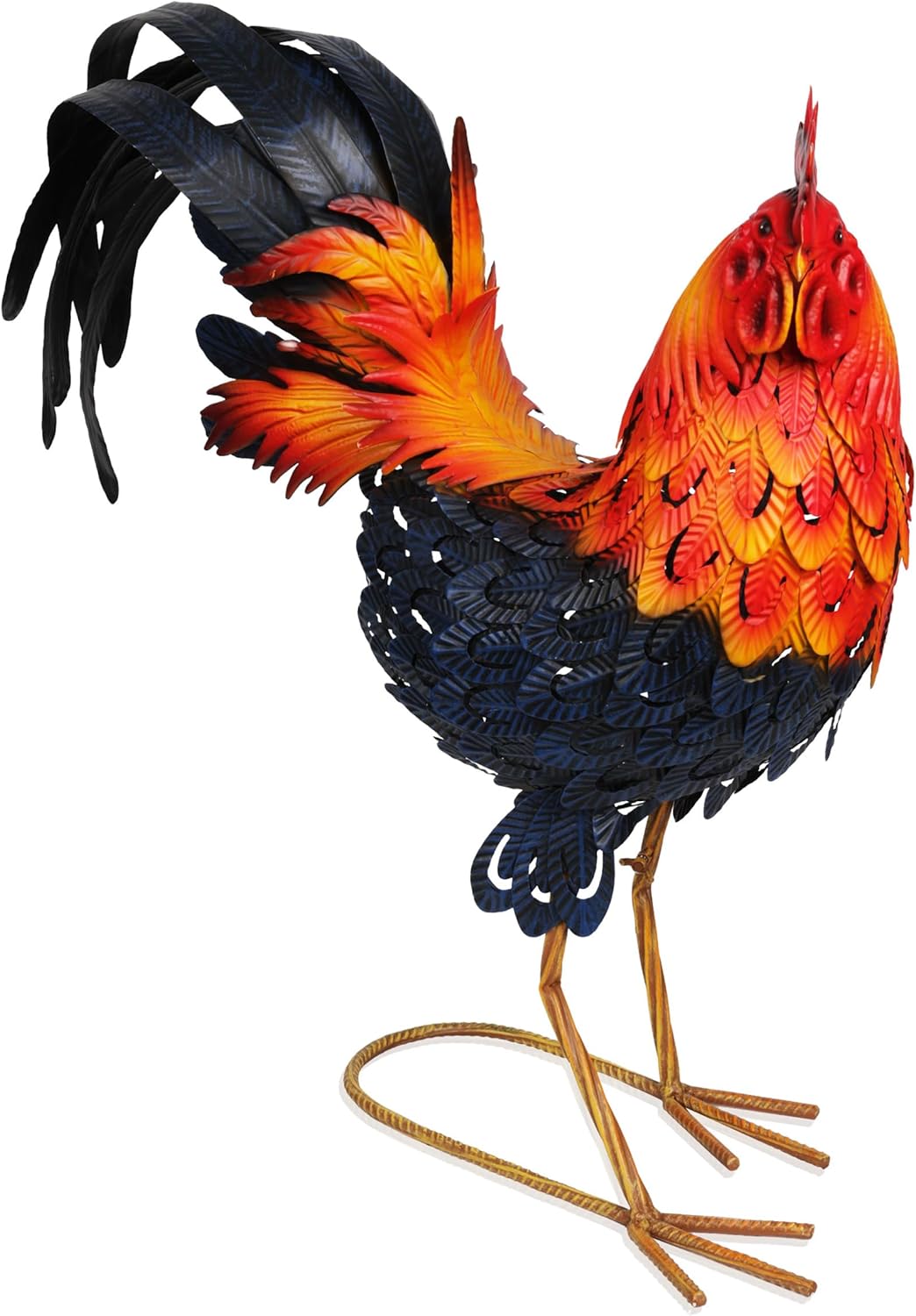 Vibrant Multicolor Steel Rooster Garden Statue, 25"