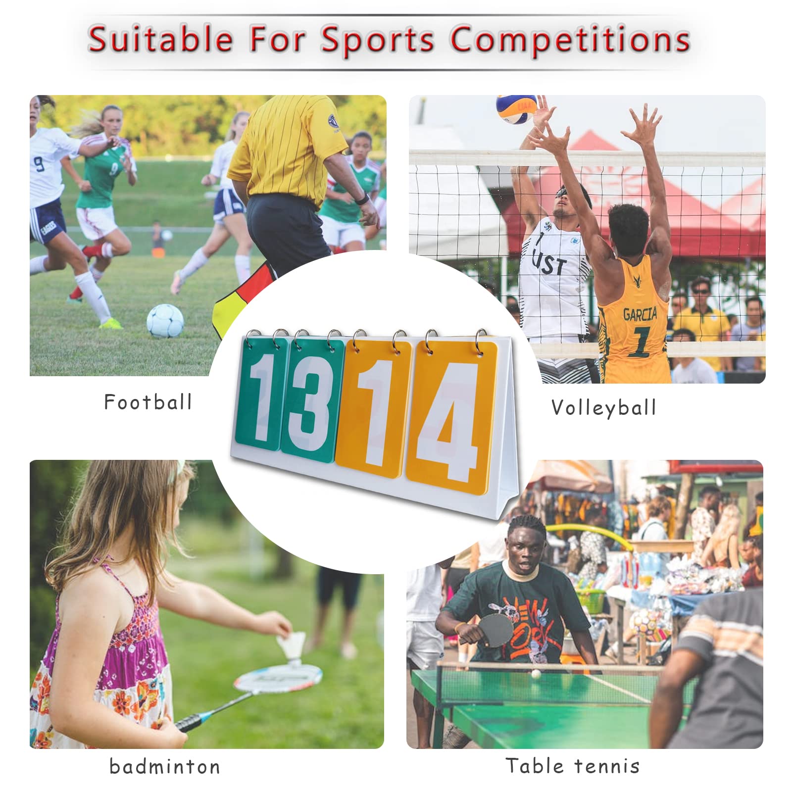Tableau de Bord à 4 Chiffres Sportif Portable Flip Tableau de Score Scoreboard pour Compétition Sportive Tennis de Table Volley-ball Tennis Football Basket-ball Boxe #C