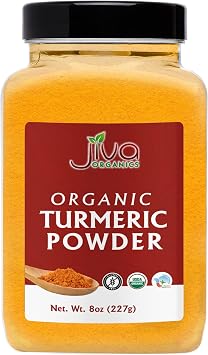 Jiva Organics Organic Turmeric Powder w/Curcumin 8oz Jar - 100% Raw, Natural, Pure, Non-GMO - Lab Tested & Reports Available