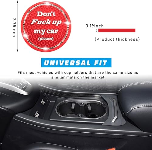 Miniatura 2 de 4 posavasos brillantes para automóvil, 2.75 pulgadas, antideslizantes, para inserción, universal, con diamantes de imitación de cristal, accesorios