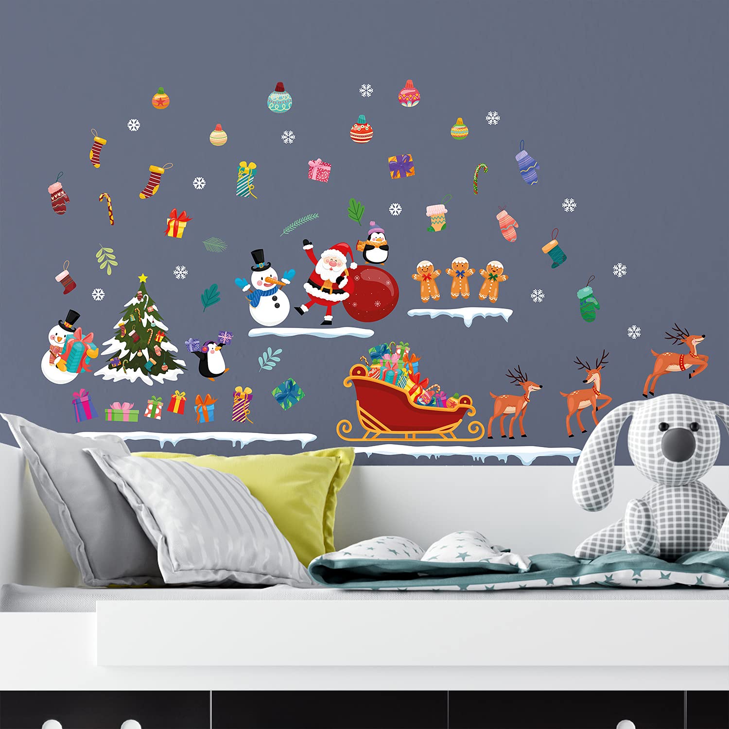 Christmas Wall Stickers Decoration Set – Self-Adhesive Murals For Living Room, Nursery, Cafe Decor
