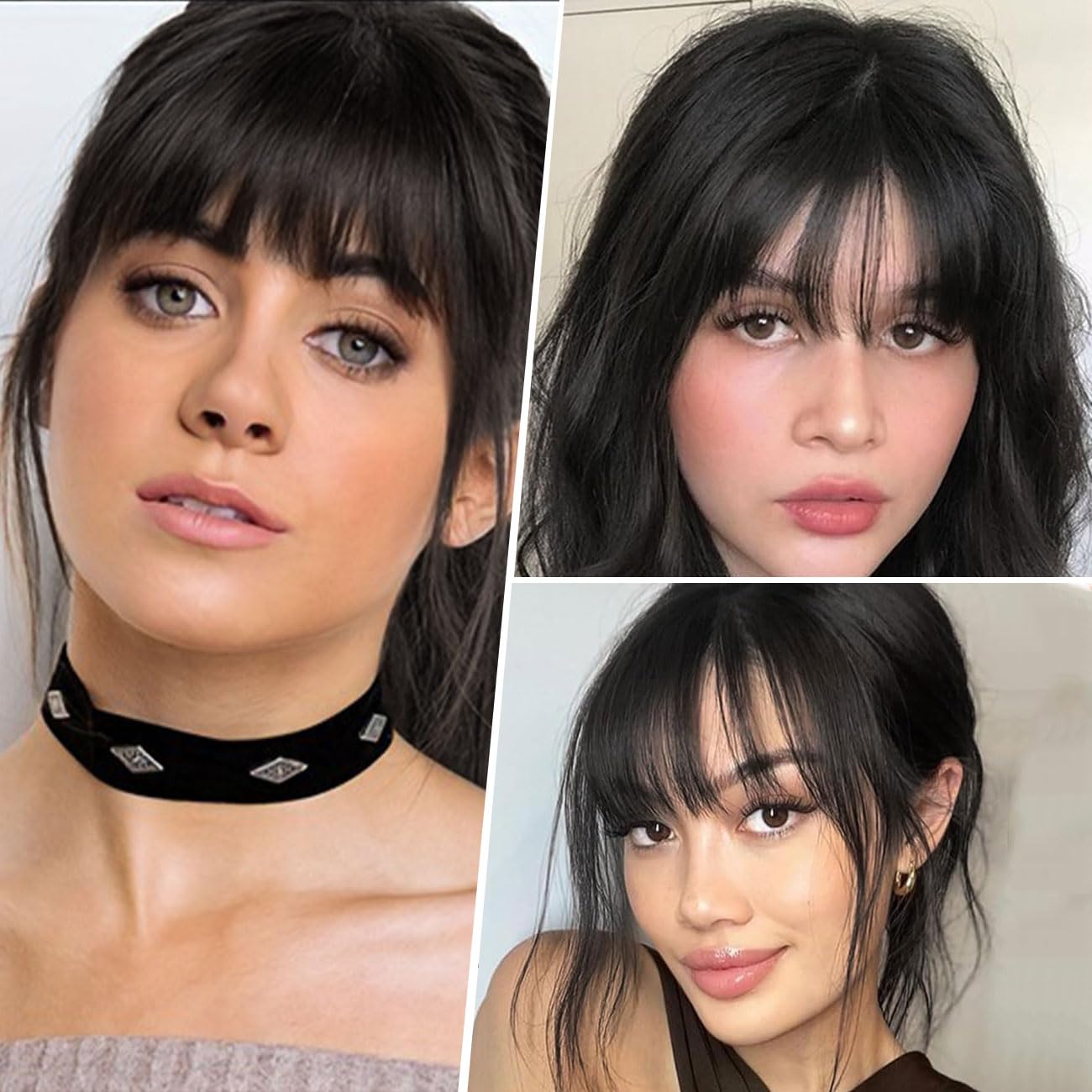 Flequillo con clip, cortina curvado 3D Air con clips invisibles en las templo, postizo pelo sintético extensiones, postizos para mujeres y niñas, uso diario, negro marrón