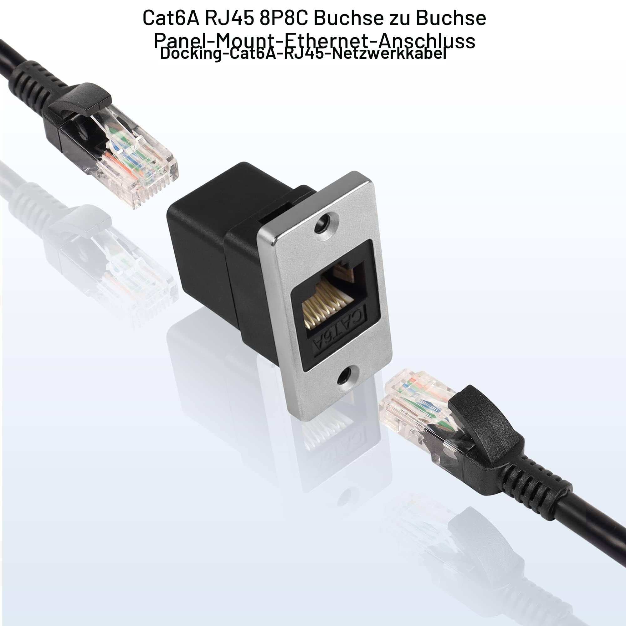 QIANRENON RJ45 Rechteckiges Netzwerkpaneel Adapter Cat6A Buchse auf Ethernet-Buchse Montageschirmte Steckdose, für Desktop-Geräte Wände