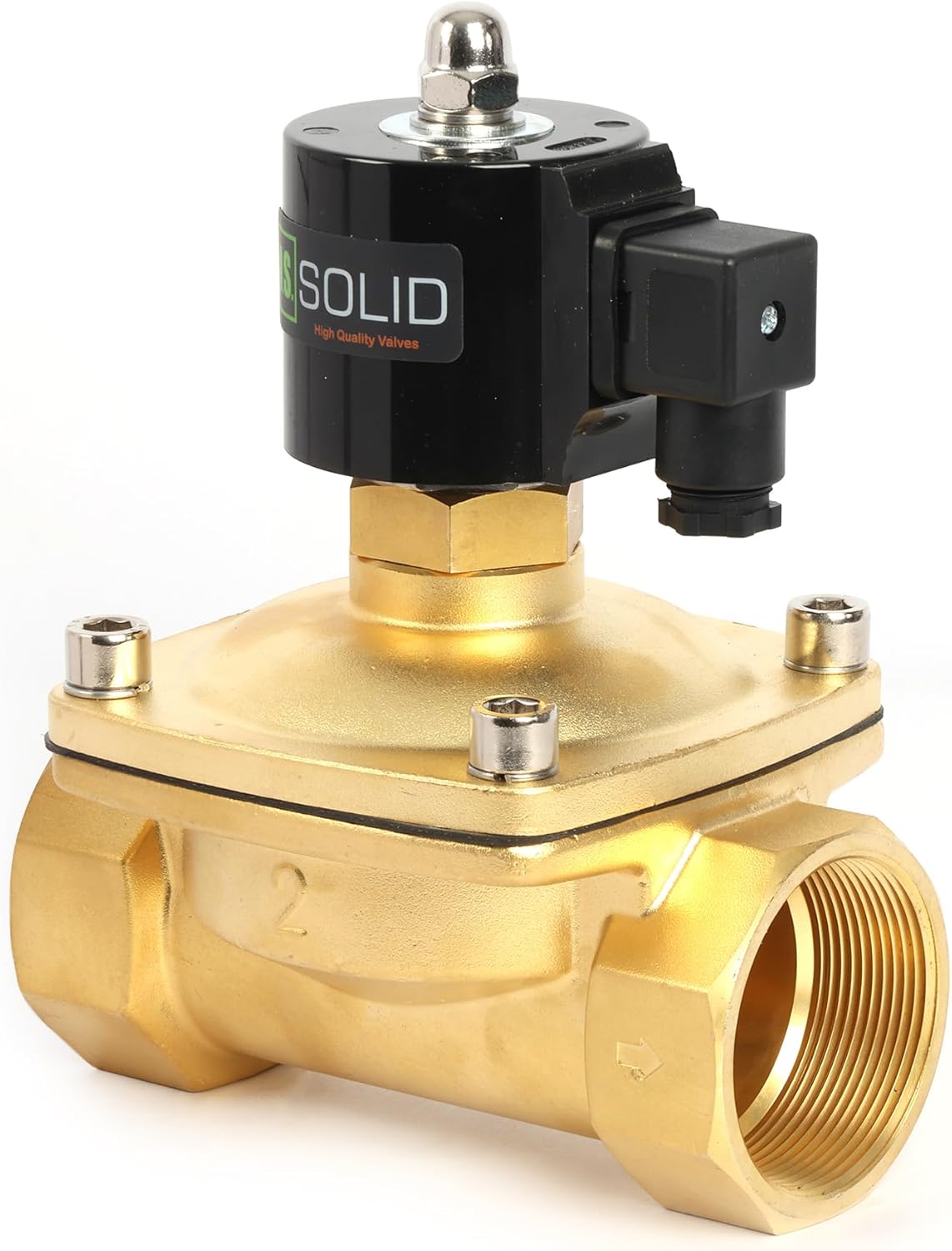 U.S. Solid Solenoid Valve- 2" Brass 12V DC Electric Solenoid Valve, Normally Open, VITON Seal