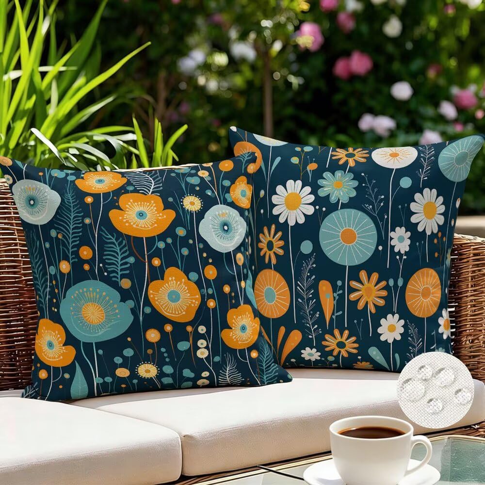 Federe Cuscini da Esterno Impermeabili 65x65 Blu Intenso Copri Cuscini per Divano Floreale Federa Cuscino Cartoon Decorativi Copricuscini per Divano Giardino Soggiorno Copricuscino Set di 2 (IU103)