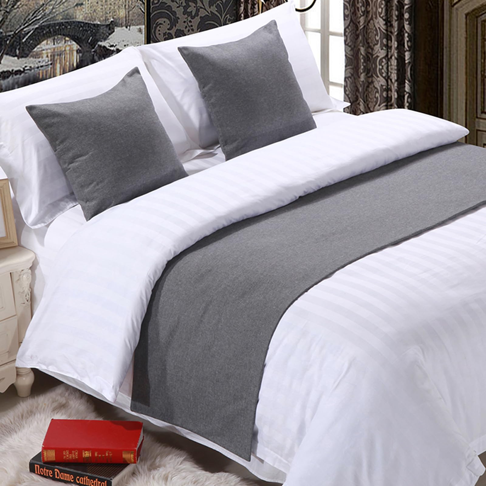 QRGMKL Premium Bed Runner for Foot of Bed, Solid Color Bed Scarf Cotton Linen Bedspread Home Decoration Hotel Bedroom Bedding Protector-Dark Grey||260X50cm for 2m Bed