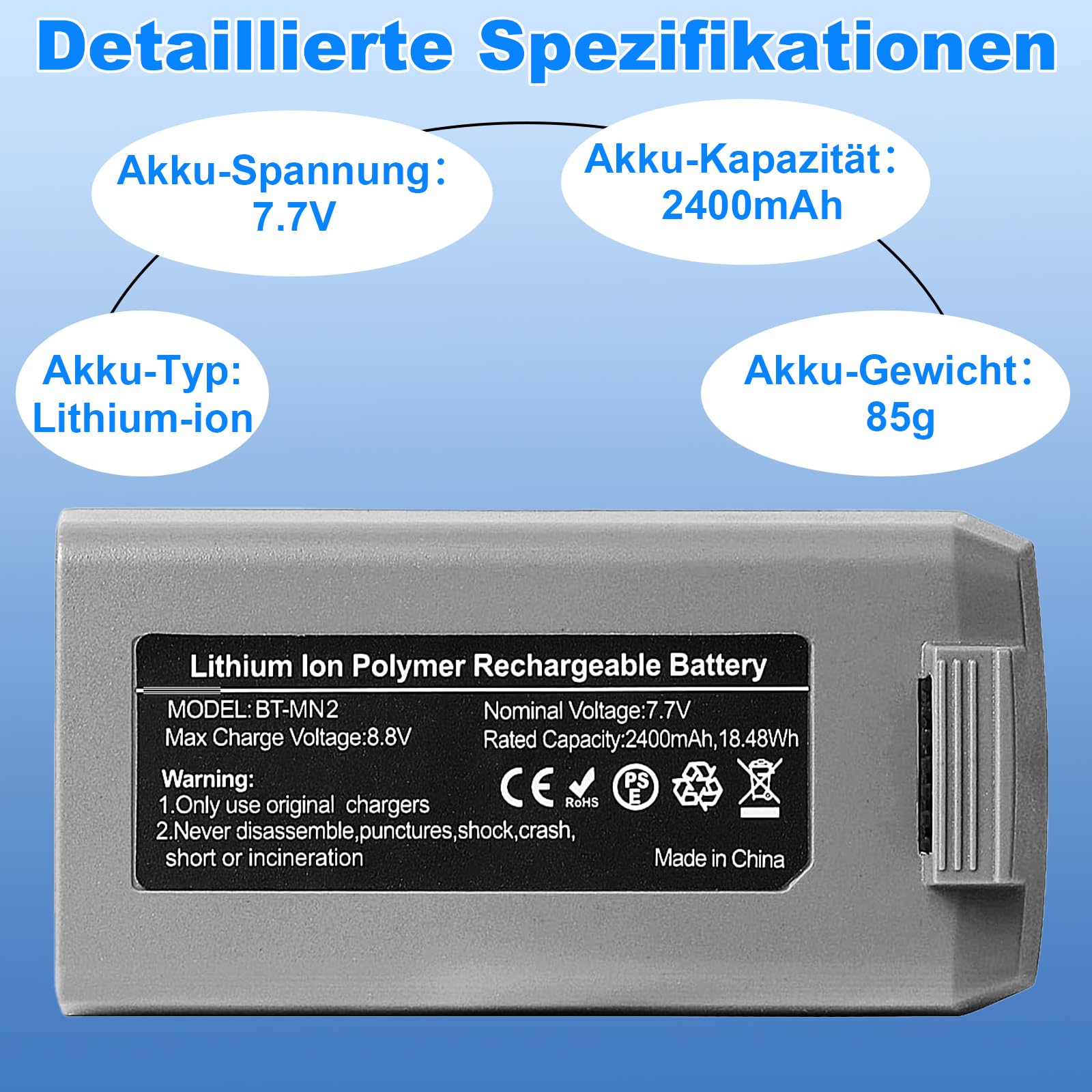 Mini 2 Akku, 2400mAh 7.7V Intelligent Flight Akku für DJI Mini 2 / SE / 2 SE / 4K Drohne