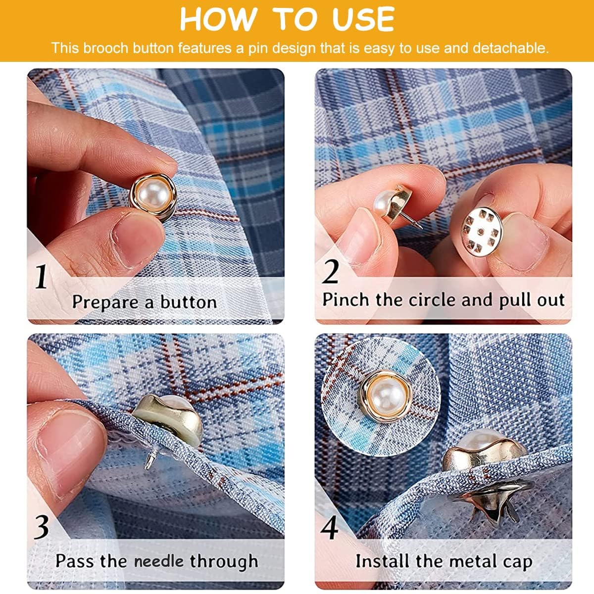 Orbica 30 Pcs Pearl Safety Brooch Button Pins – Removable, No-Sew Shirt & Cardigan Button Covers – Ideal for Sarees, Dresses, Hats & Quick Styling Fixes (Mini Decorative Pins) 2