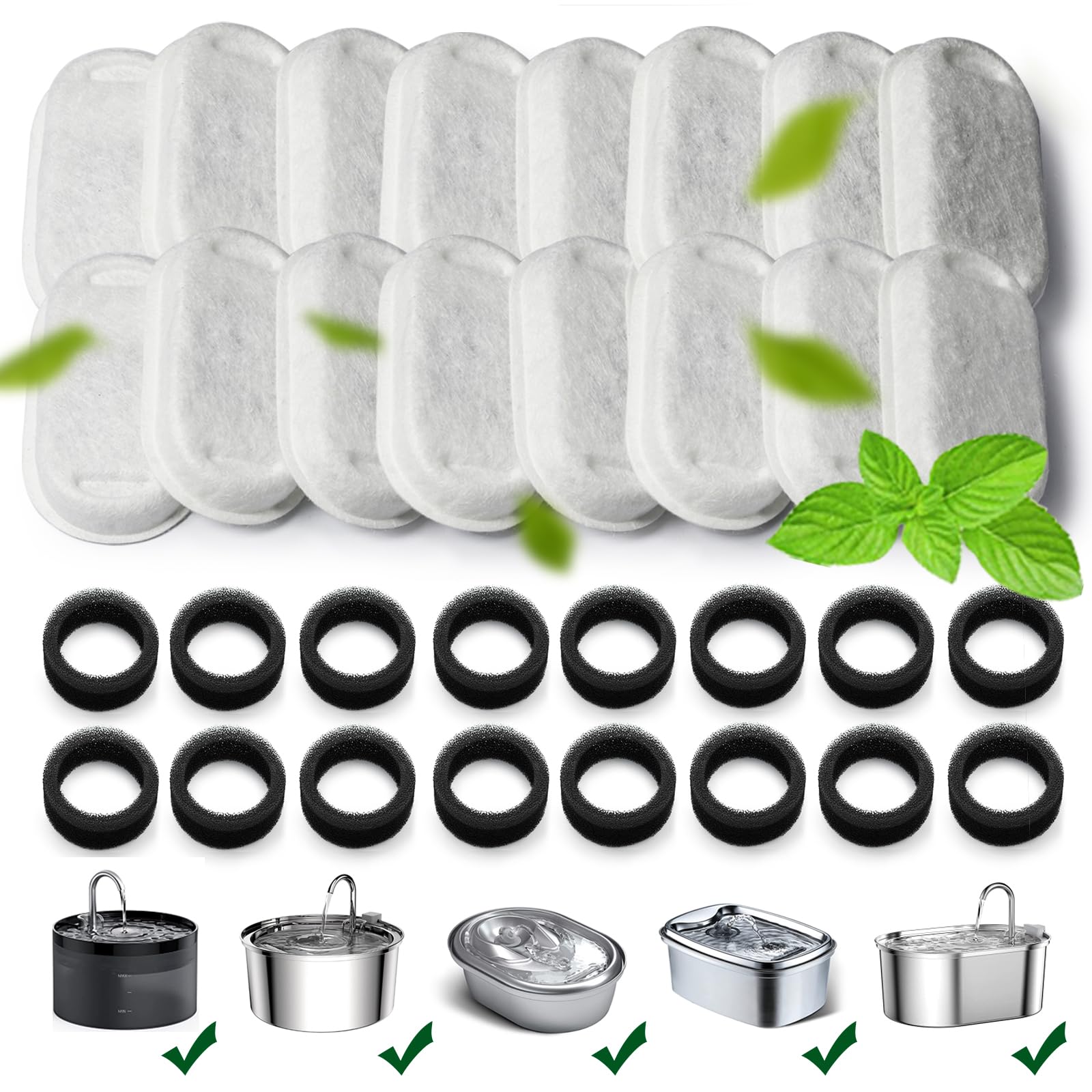 Cat Water Fountain Filters,Cat Fountain Replacement Filters for Stainless Steel 108oz/3.2L&67oz/2L Adjustable Water Flow Pet Water Fountain,Dog Water Fountain (16+16 Pack)