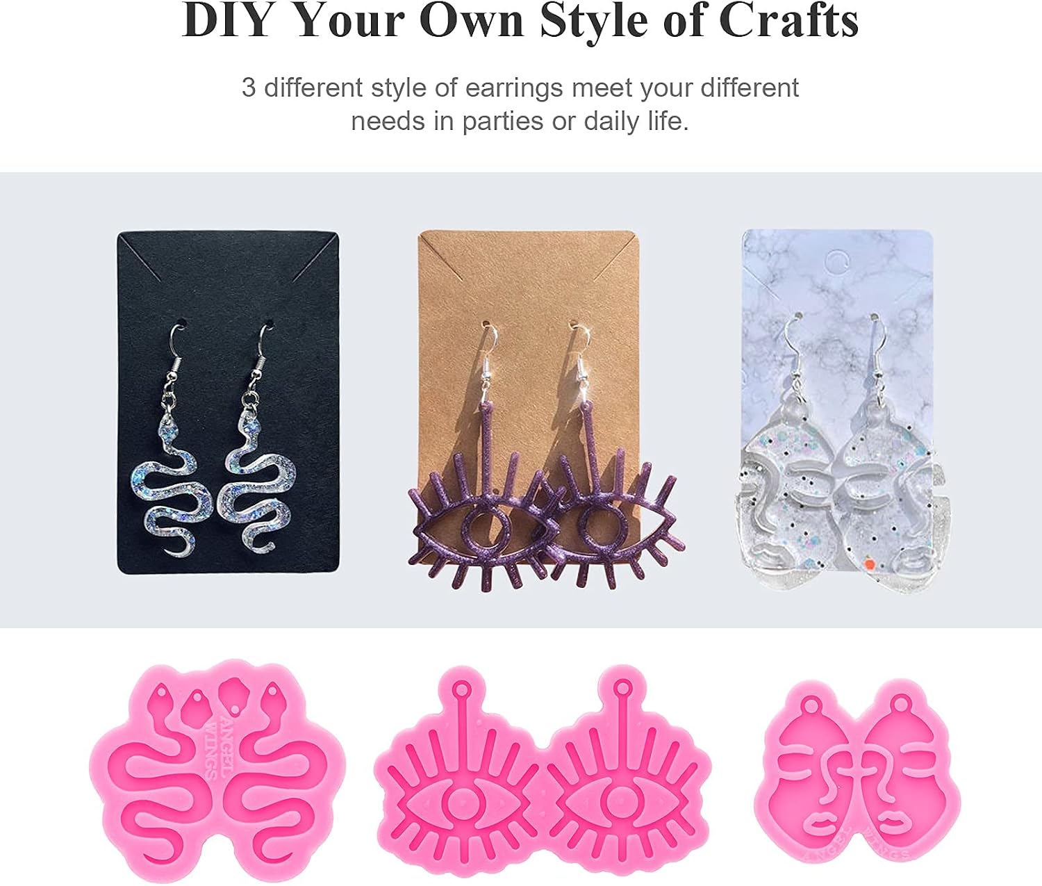 103Pcs DIY Earring Resin Molds Kit - Cute Face Eye Snake Shape Silicone Mold Epoxy Earring Pendant Casting Mould with Silver Earring Hooks for Jewelry Making Supplies, Women Earrings, Pendant Craft image 4