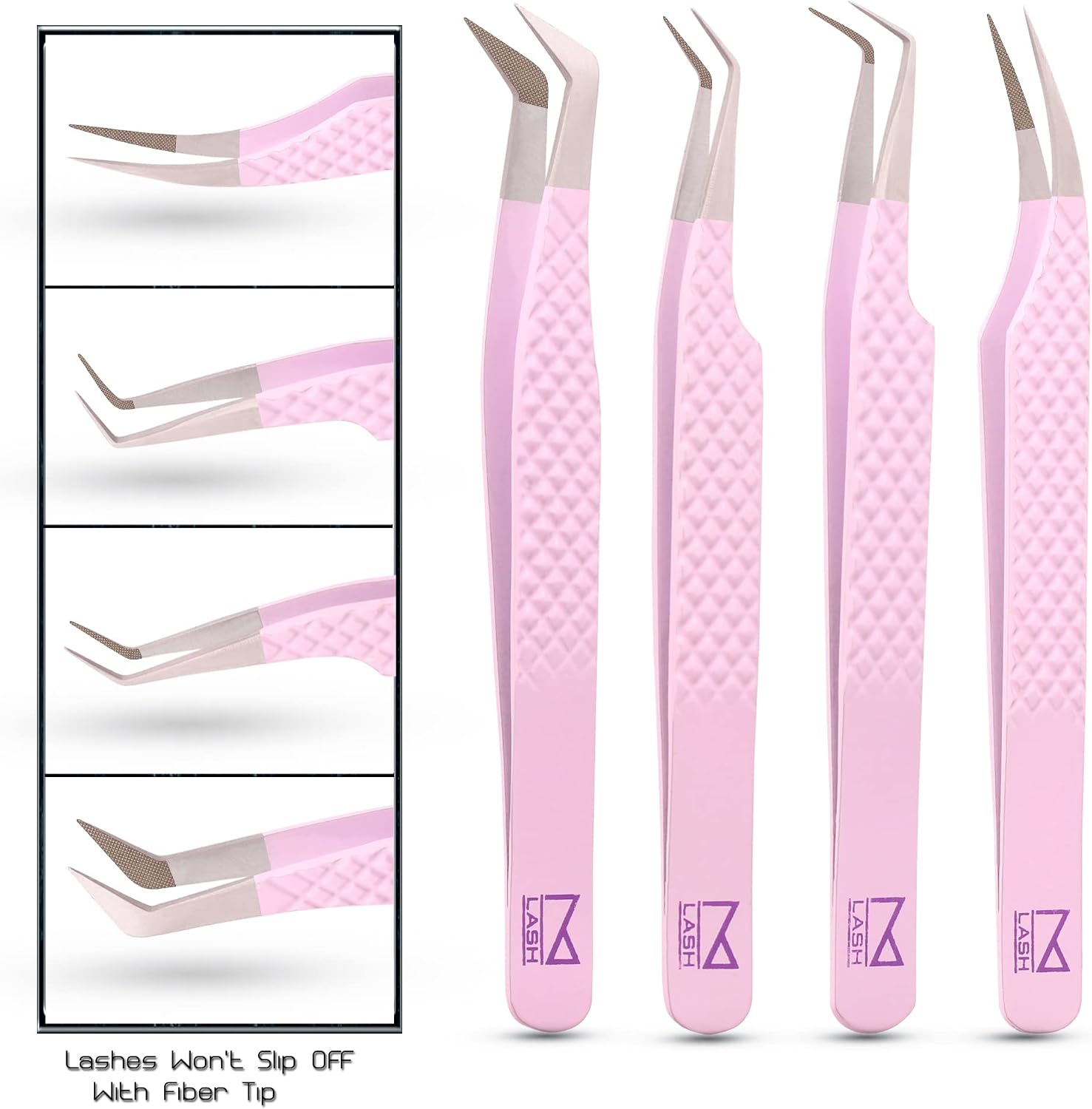 M LASH Tweezers V5, Eyelash Extension Set of 4 | Lilac