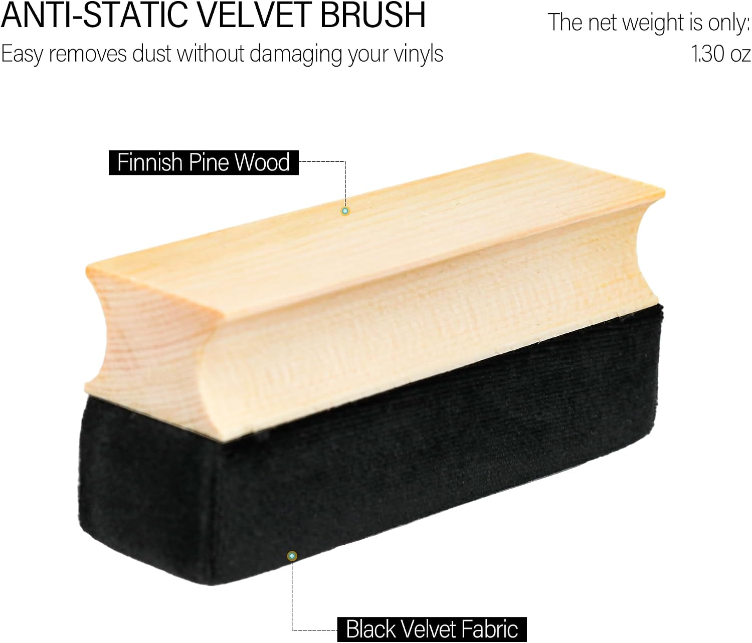 New-Design Soft Velvet Fabric Vinyl Record Cleaning Brush, Anti-Static LP Record Cleaner Brush with Wooden Handle for Vinyl, CD Albums, LCD Screens(Color Box Packing)