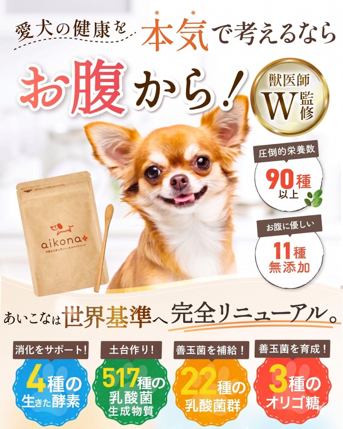 あいこな aikona 犬用健康補助食品　2袋 Amazon.co.jp: 【獣医師監修】あいこな プラス aikona + 犬 サプリ 腸