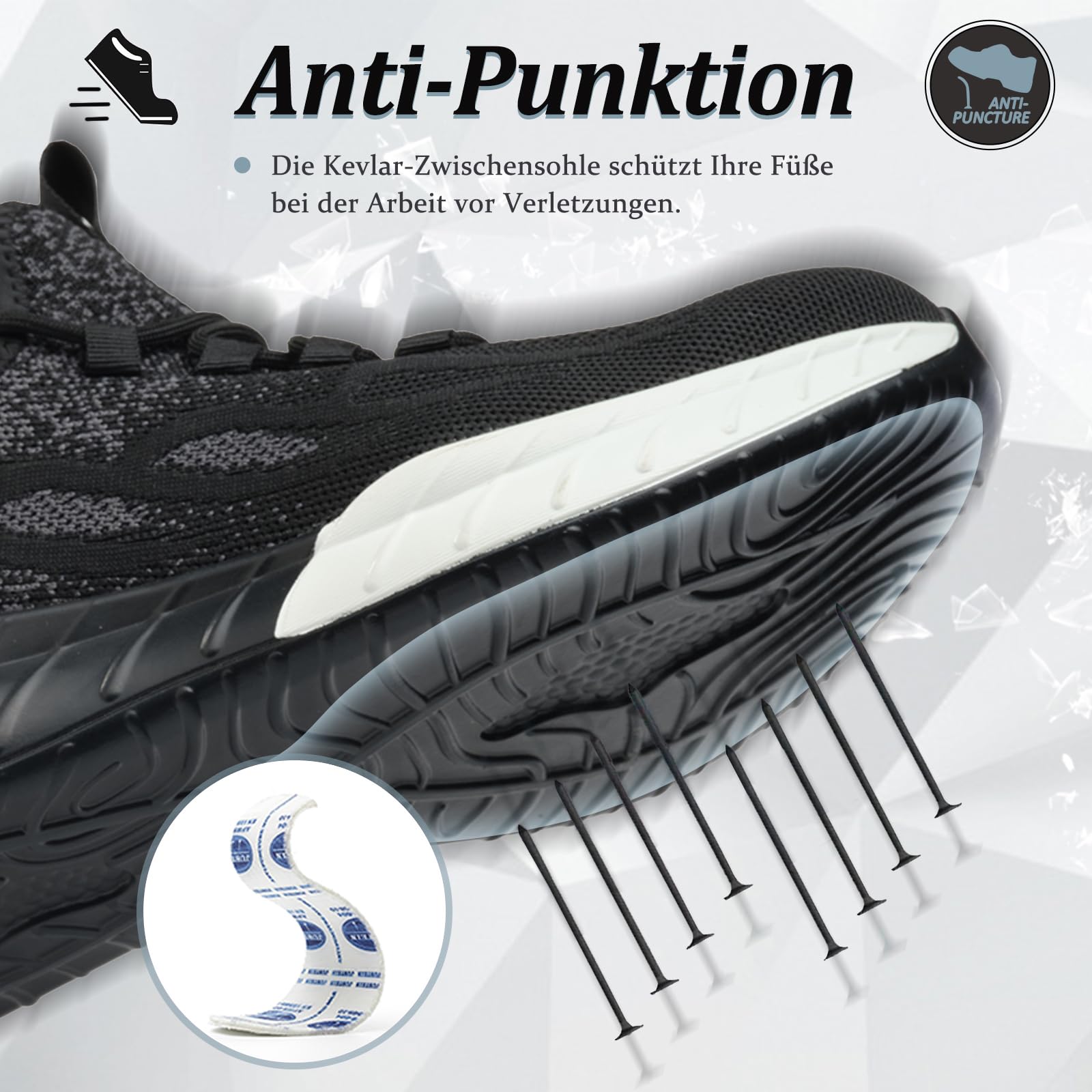Sicherheitsschuhe Damen Leicht Sportlich Arbeitsschuhe Herren Atmungsaktiv Stahlkappenschuhe rutschfest Schutzschuhe mit Stahlkappe