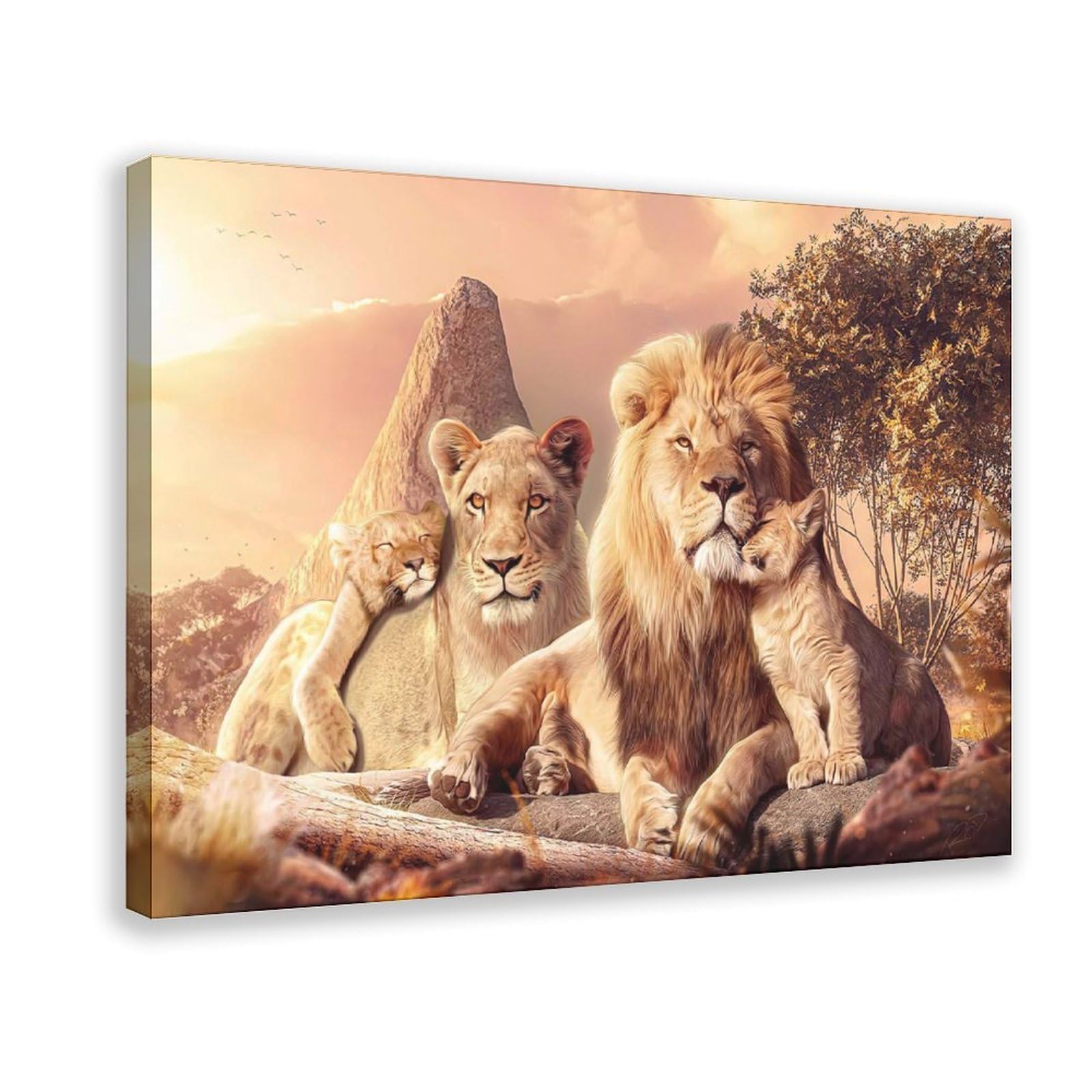 Oquajk Lion Pride With Two Cubs Poster Canvas Poster Bedroom Decor Landscape Office Room Decor Gift 20X30inch(50X75cm)