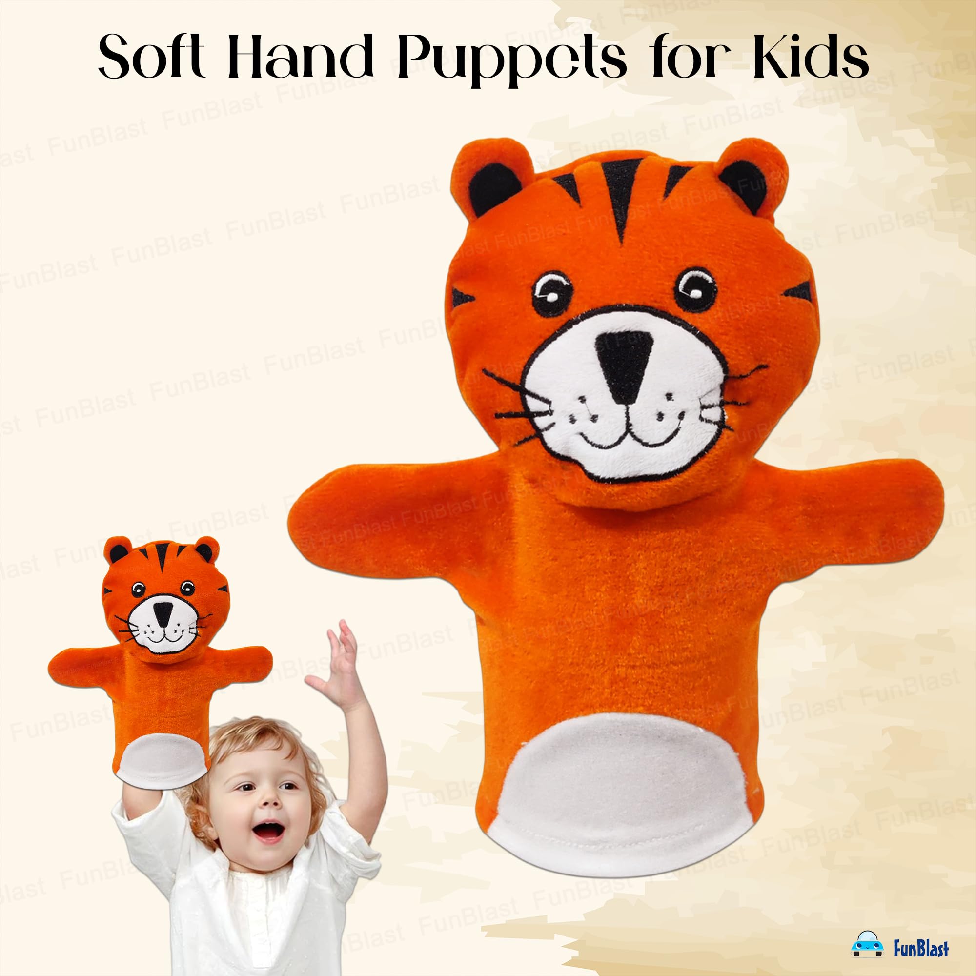FunBlast Hand Puppets for Kids - Soft Puppets, Story Telling Puppet Toy, Plush Animals Puppet, Fun Play Learning Toys - Multicolor (Tiger) 3