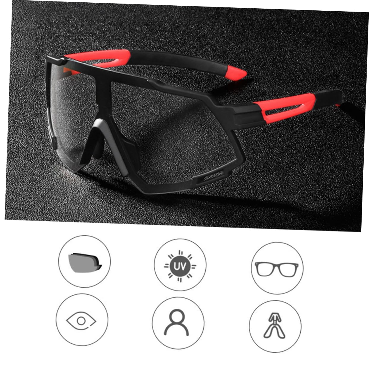 COLLBATH Color Changing Sunglasses for Men Women Durable Outdoor Glasses with Nose Mat Protection for Sports Running Cycling Black Red Pattern